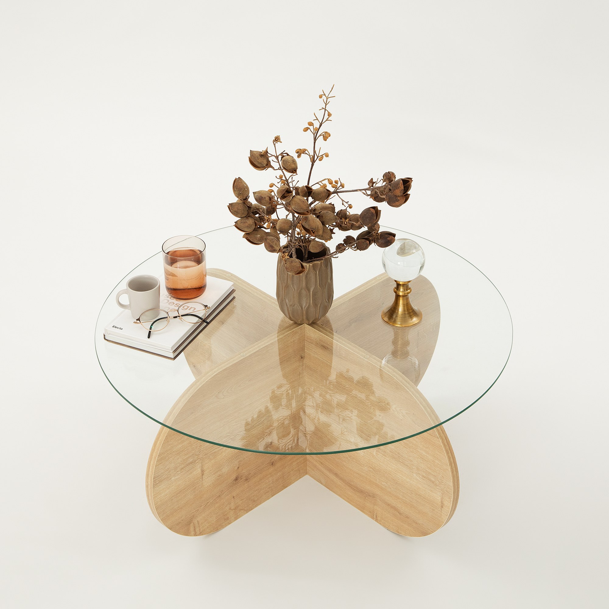 Bubble Coffee Table Safety Glass Oak Ø75cm