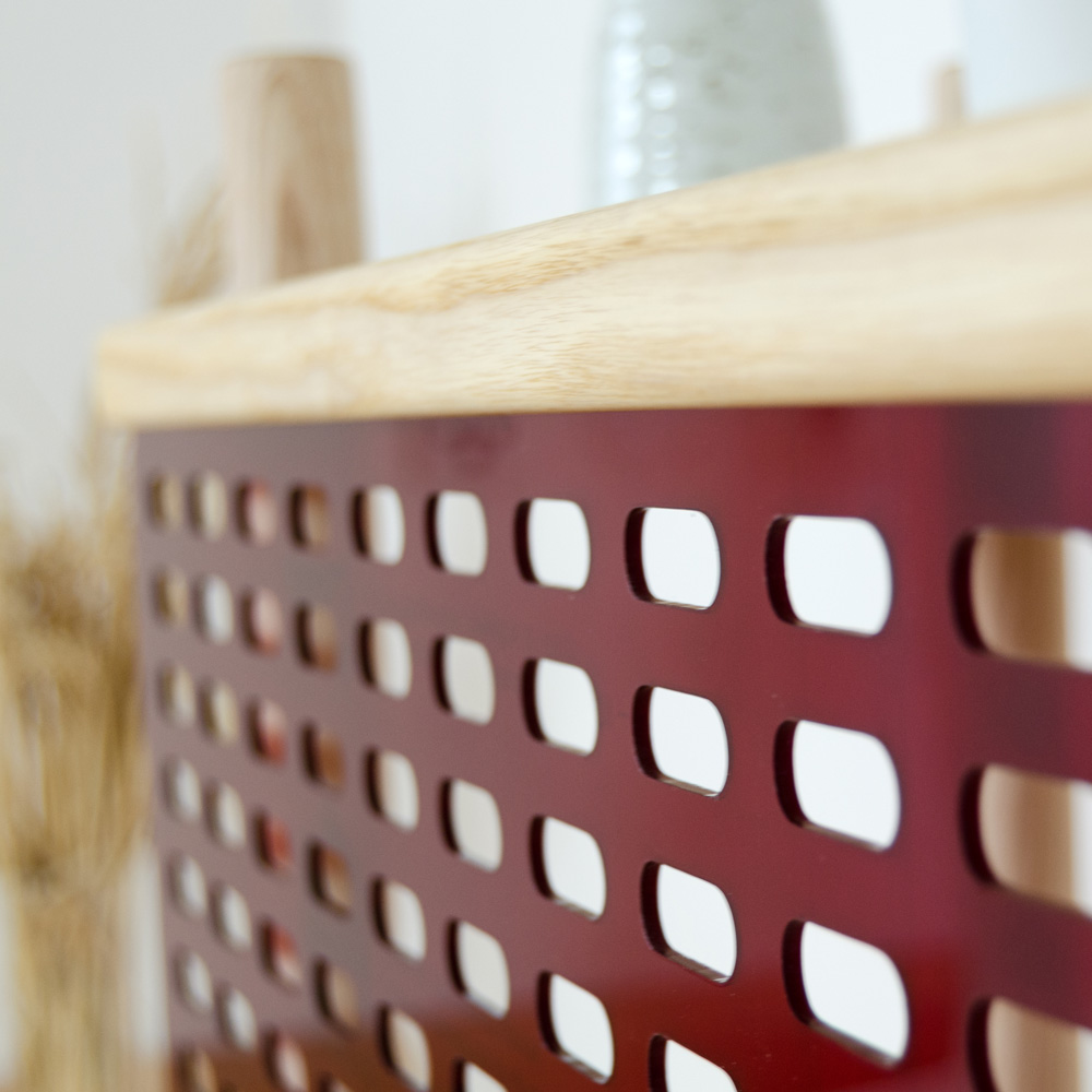 Brilliant 2 Shelf Ash Wood Red Plexiglass