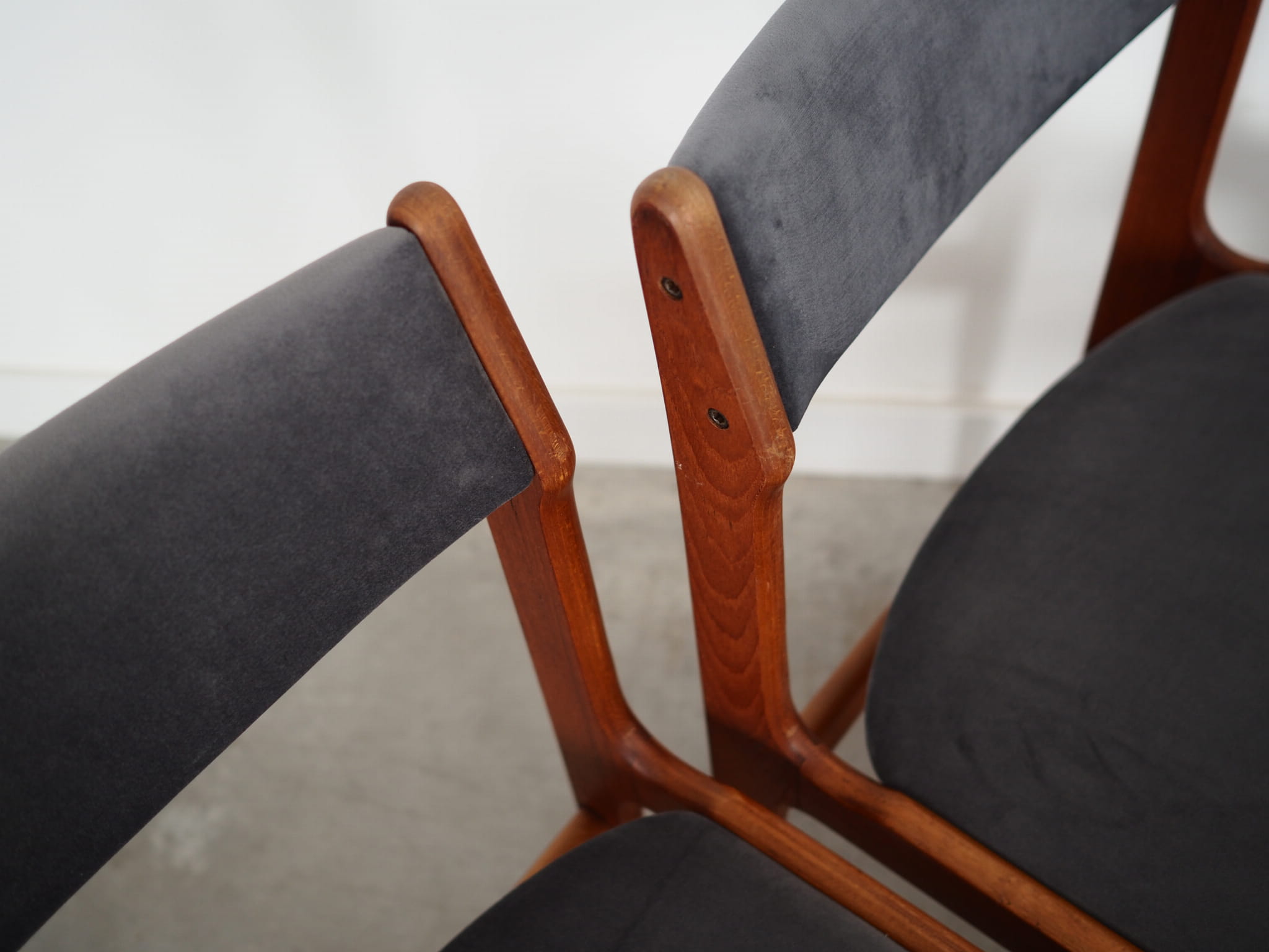 6x Chair Teak Velvet Brown 1960s