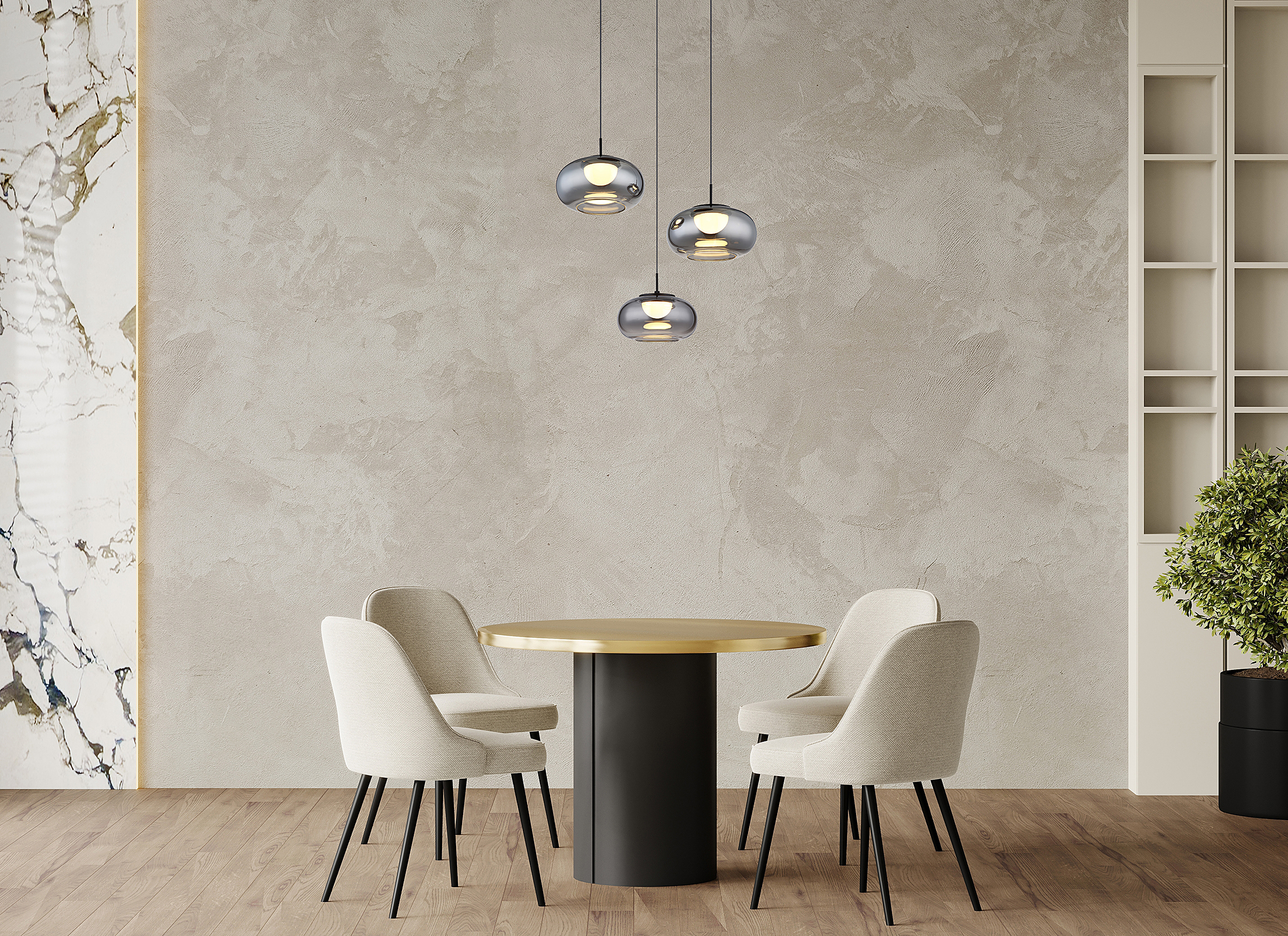 Quintara Typ A LED-Pendelleuchte Rauchglas Eisen 3-flammig