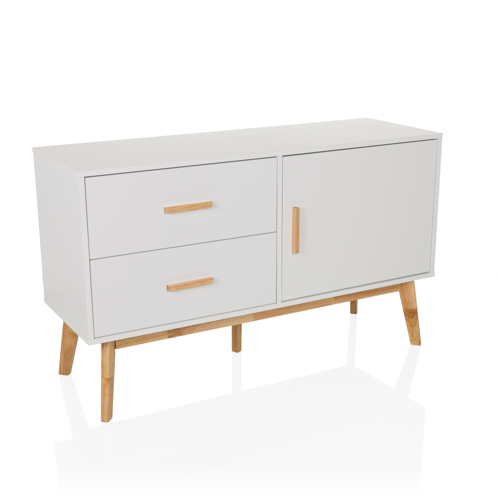 Tarolo Sideboard mit 2 Schubladen und 1 Tür Eiche Weiß