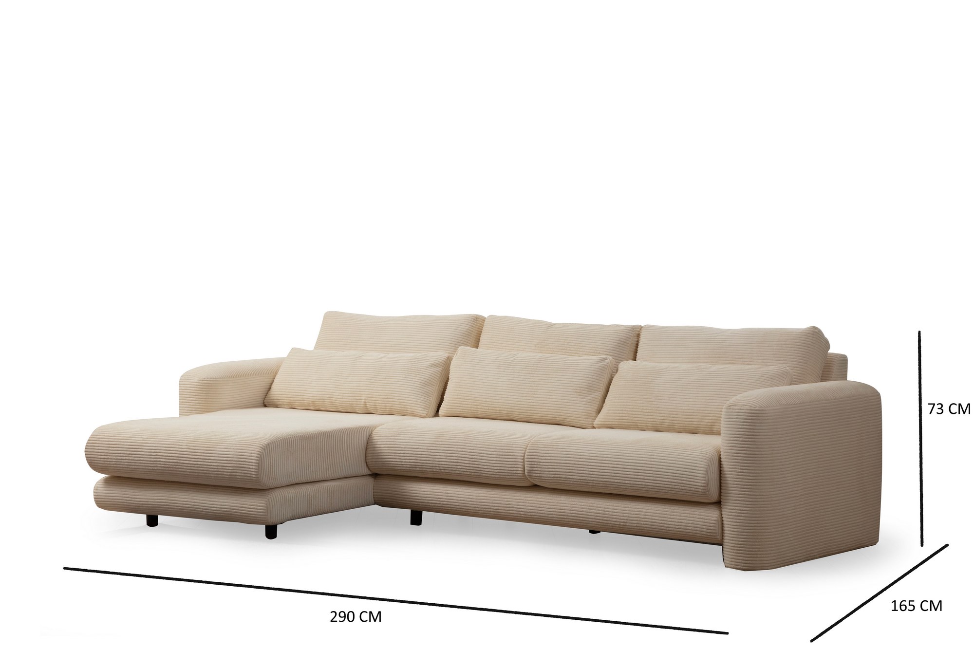 Sofa Récamiere Links Polyester Holz Creme