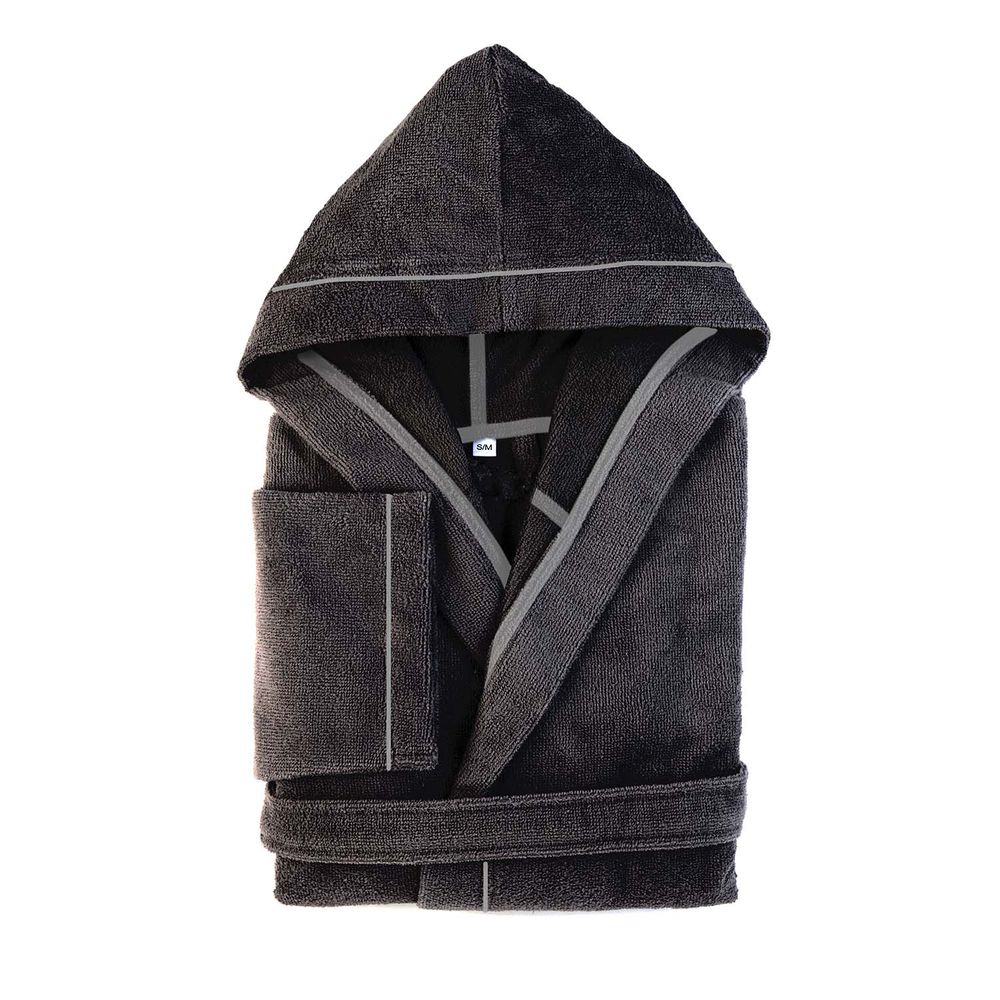 Unisex Baumwoll-Bademantel mit Kapuze Anthrazit Medium
