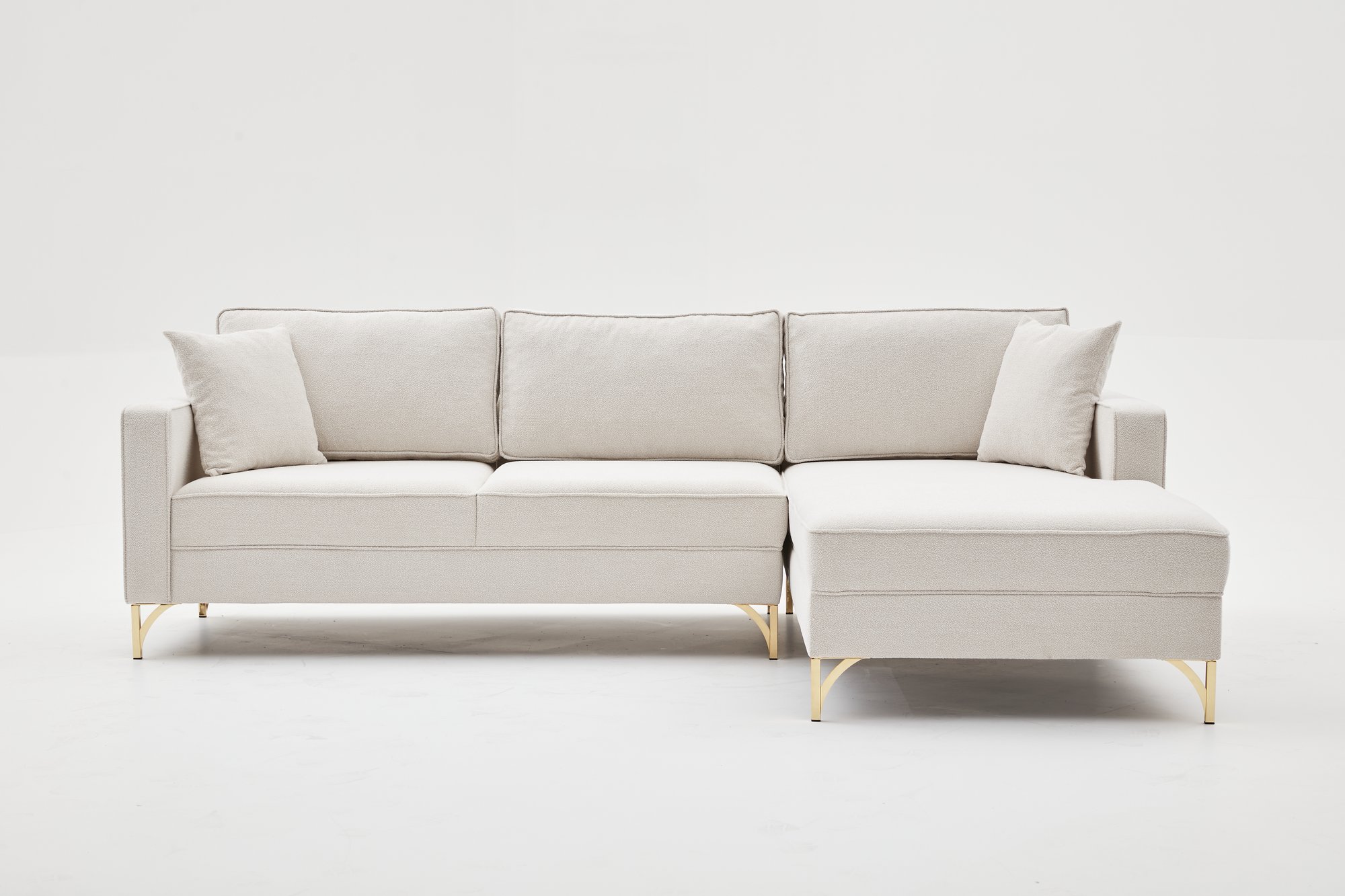 Lima Sofa Récmaiere Rechts Creme mit goldenen Beinen