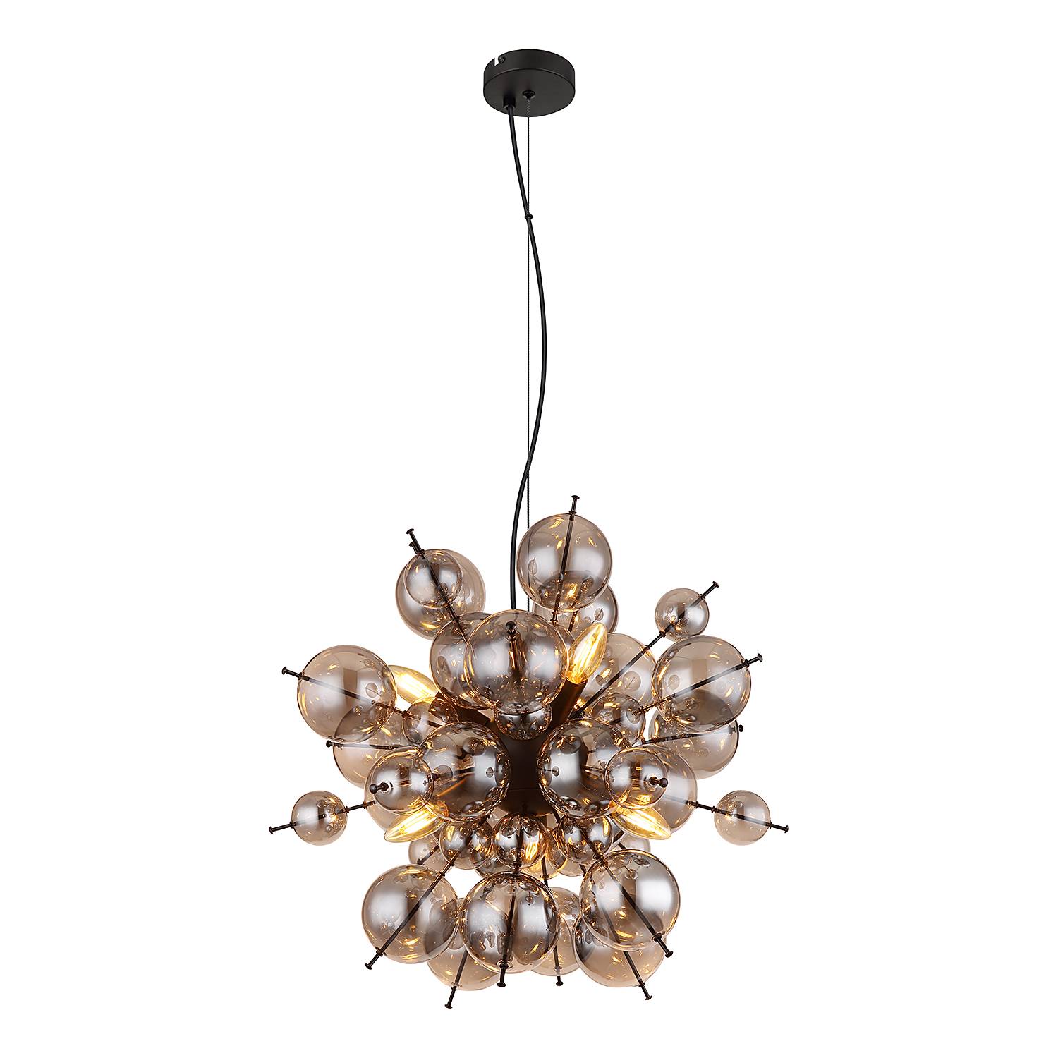 6-flame pendant lamp Udo colored glass iron black