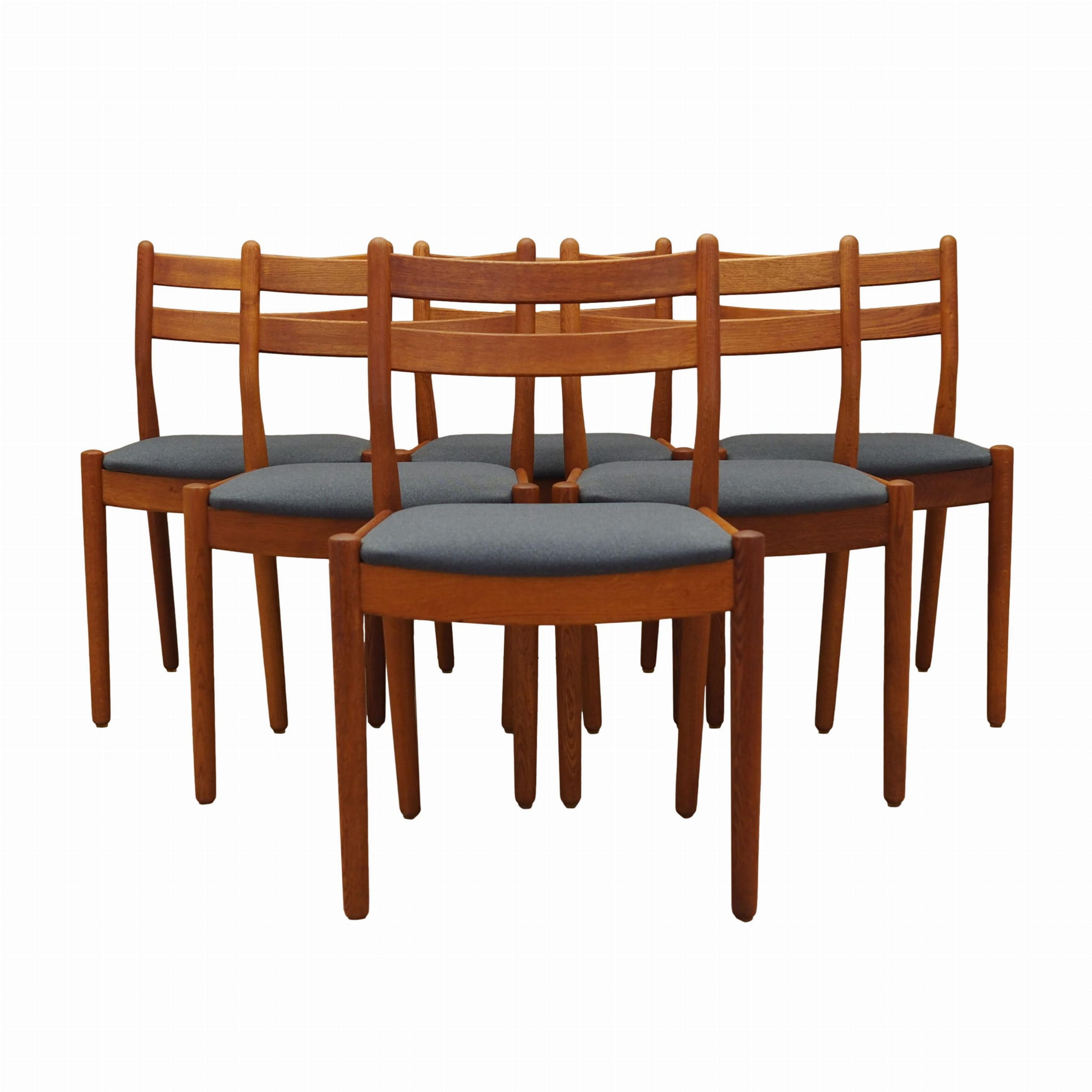 6x Vintage Chair Teak Wood Textile Brown 1970s