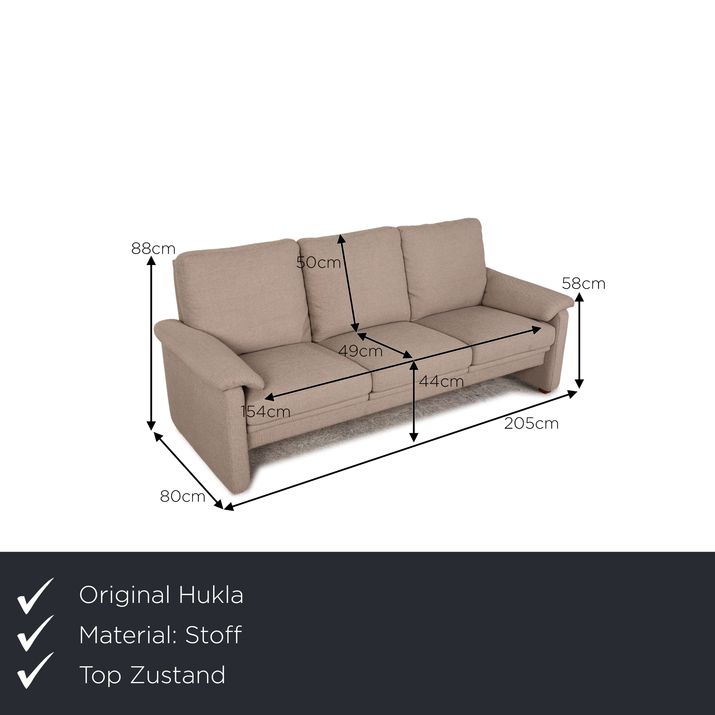 Sofa 3-Sitzer Stoff Beige