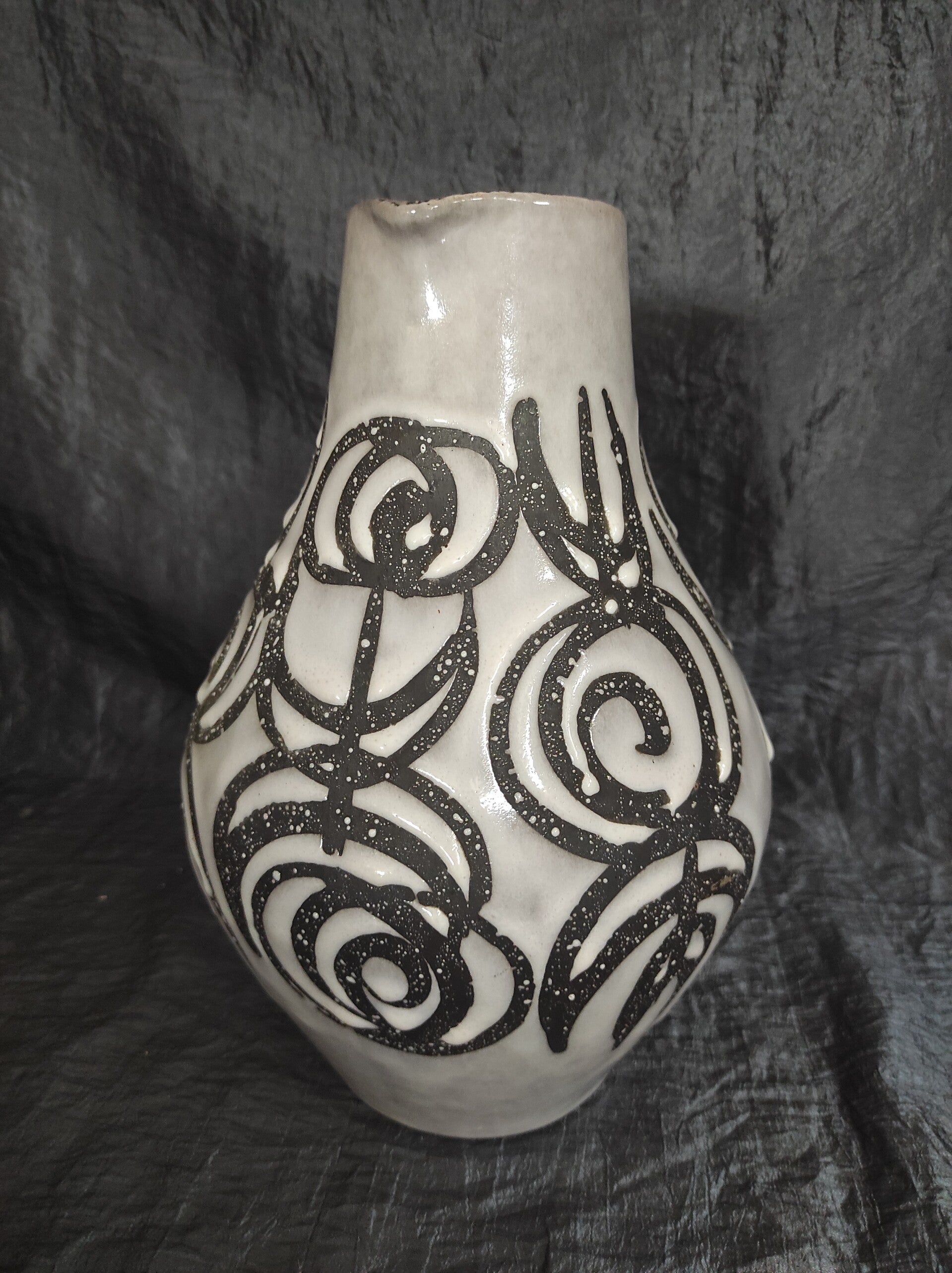 Vintage Keramik Vase Weiß Schwarz