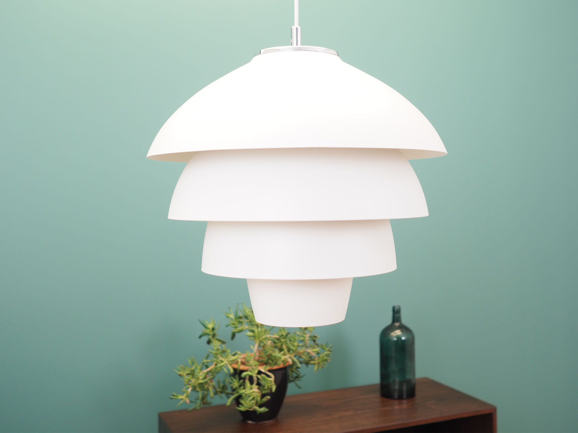 Vintage pendant lamp metal white 1970s