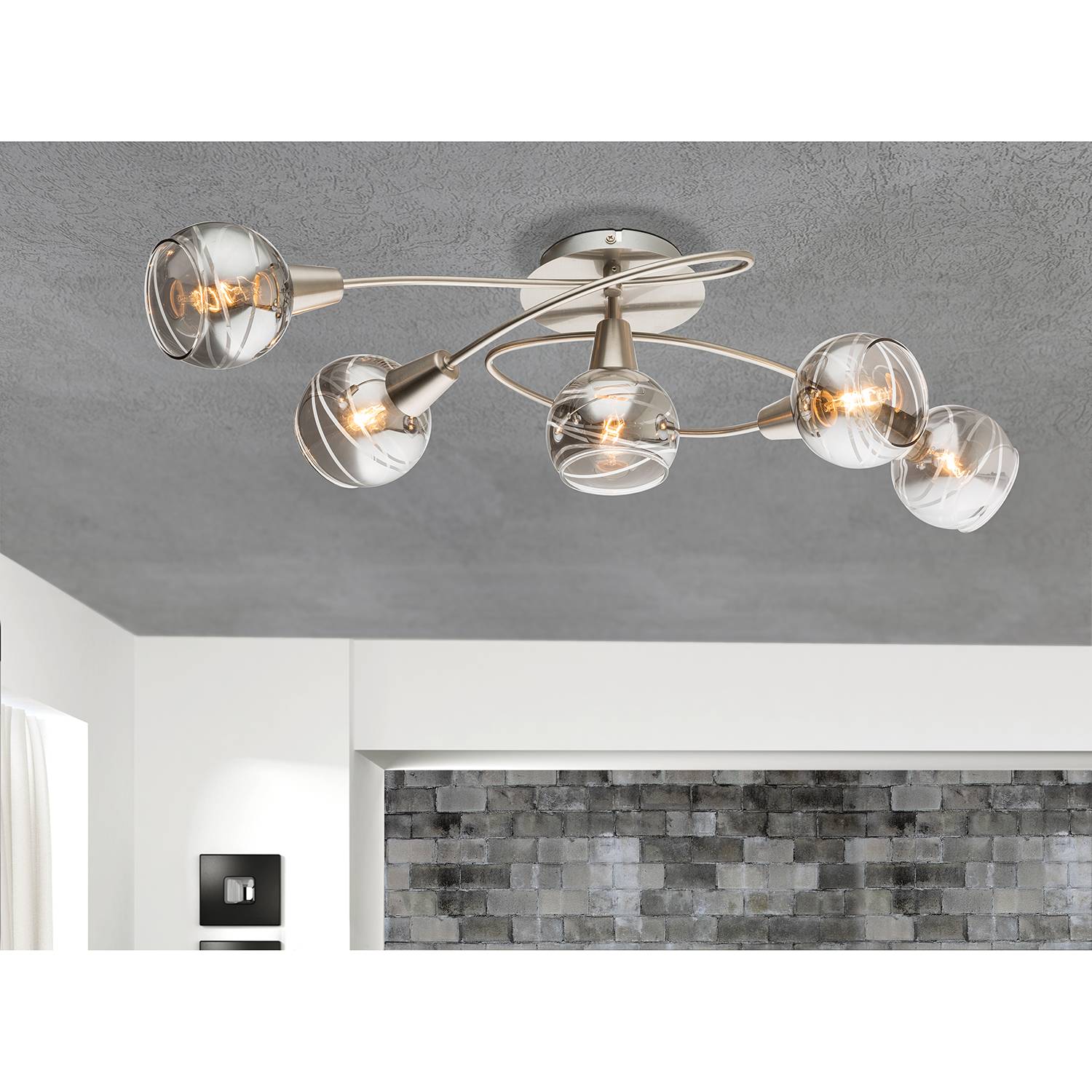 LED ceiling light Roman Lines II Glass Metal 5-flame