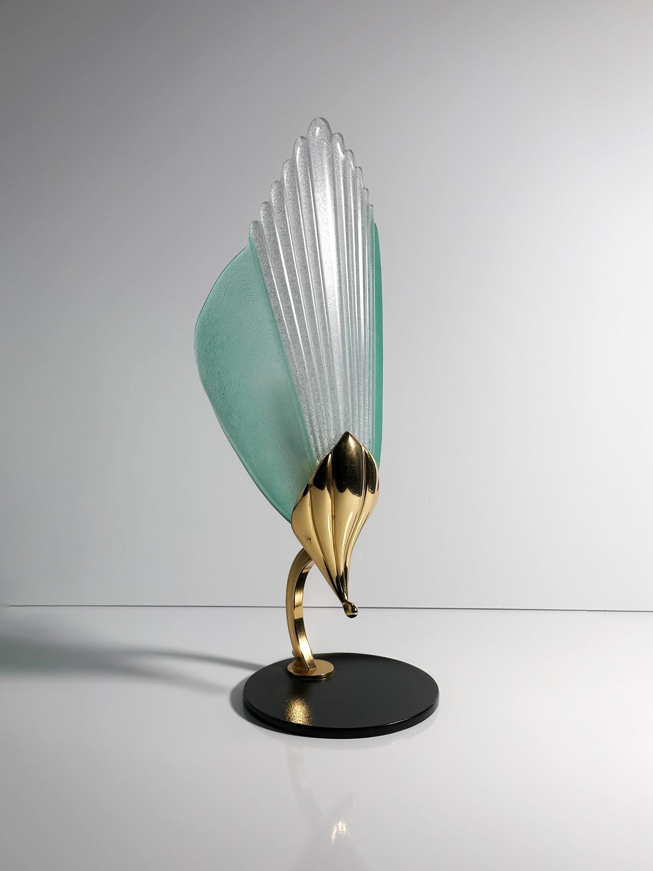 2x Vintage Tischlampe Glas Messing 1980er Jahre