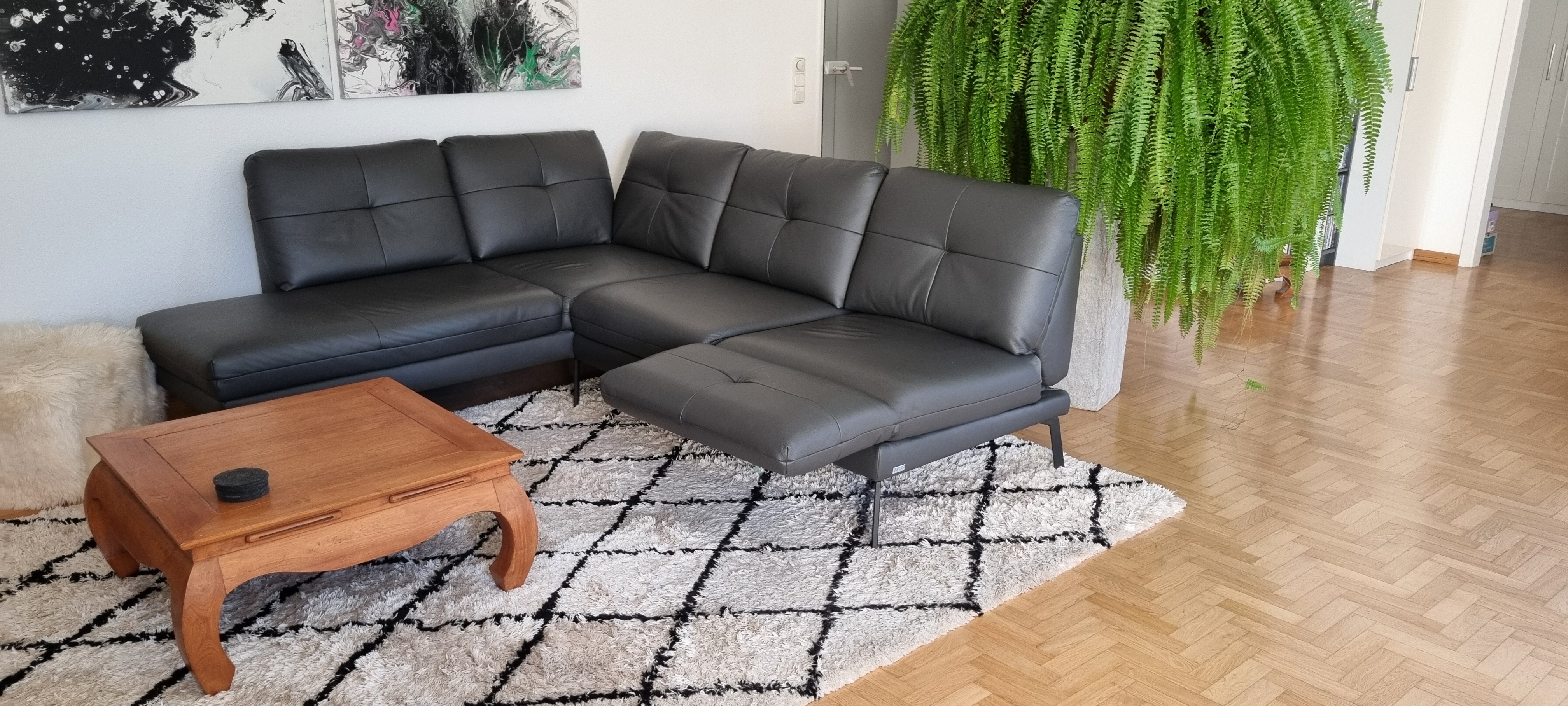 Assea Ecksofa Leder Anthrazit