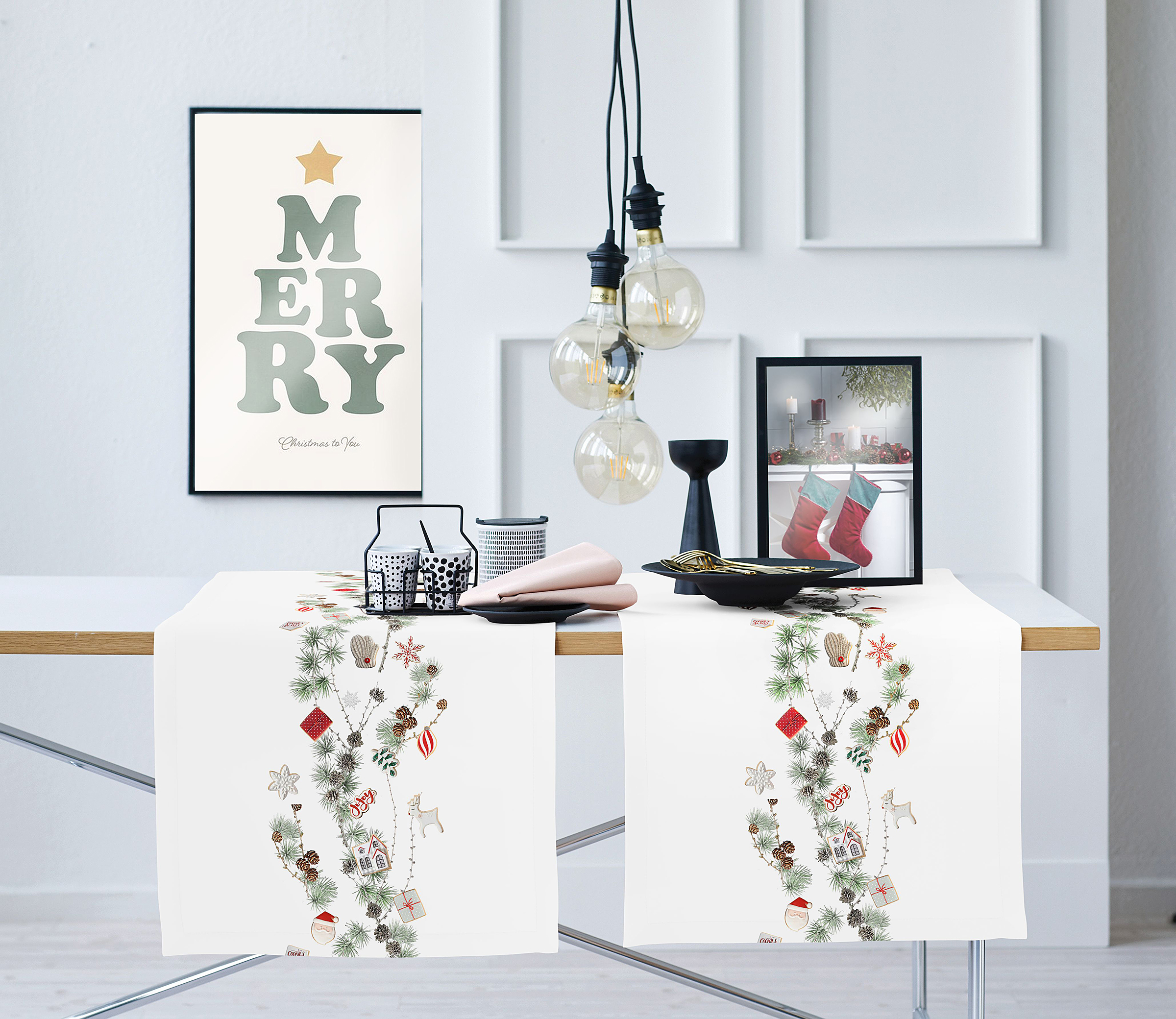 Table runner mixed fabric white