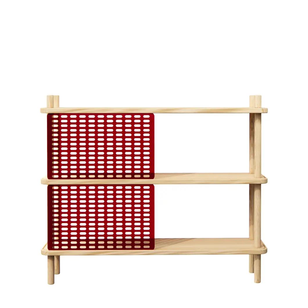 Brilliant 2 Shelf Ash Wood Red Plexiglass