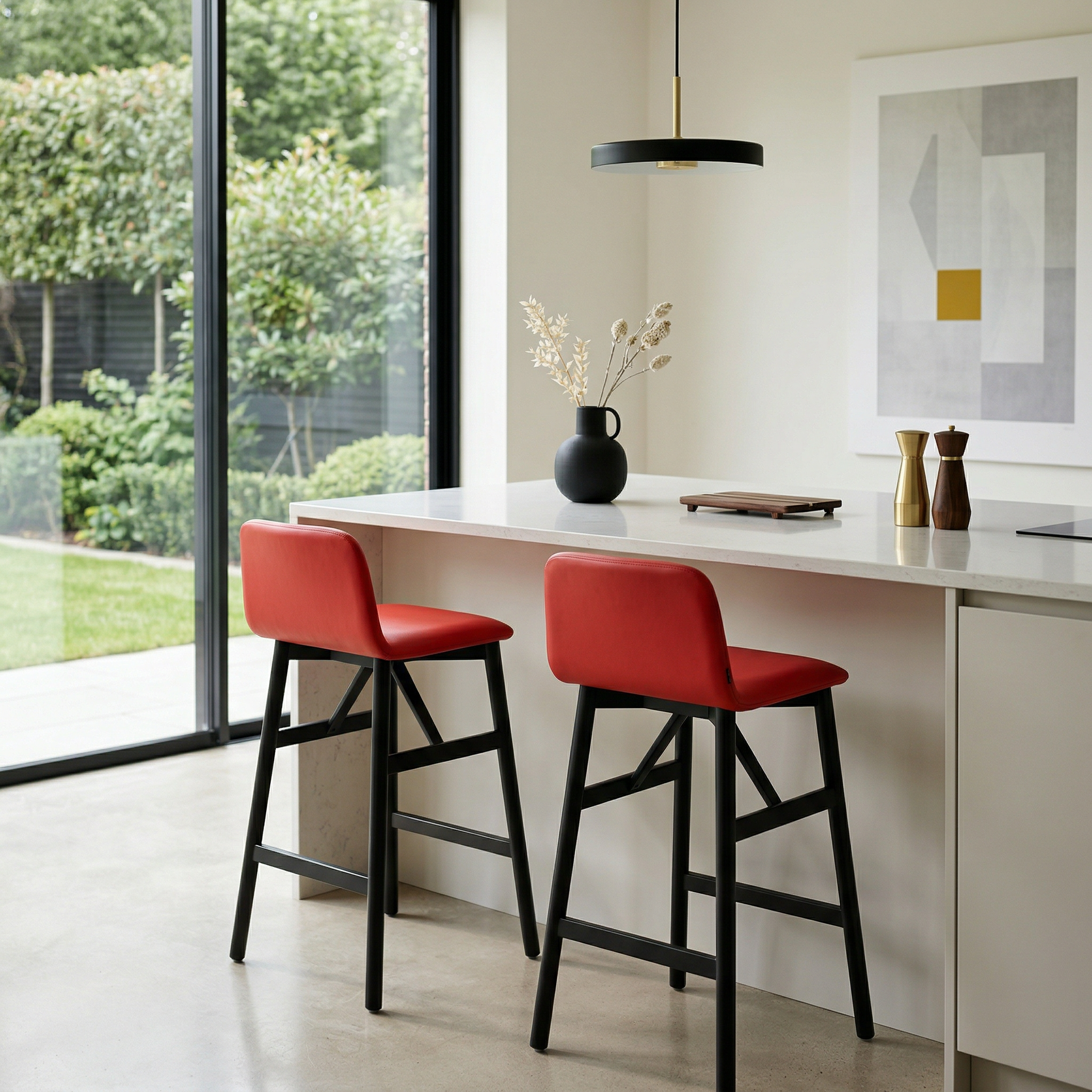 2x Bardot 0036 Wood Bar Stool Wood Leather Red