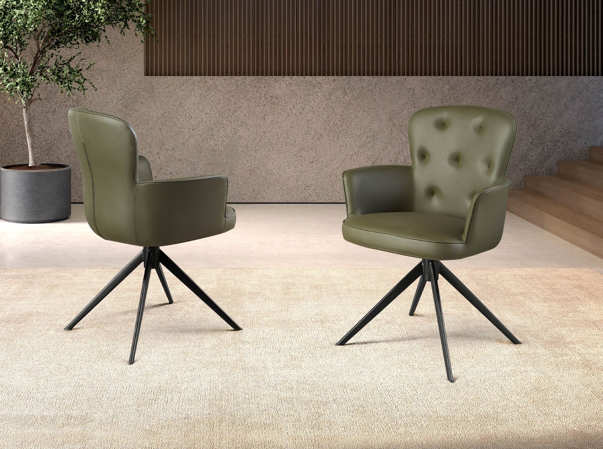 Swiveling chair faux leather green