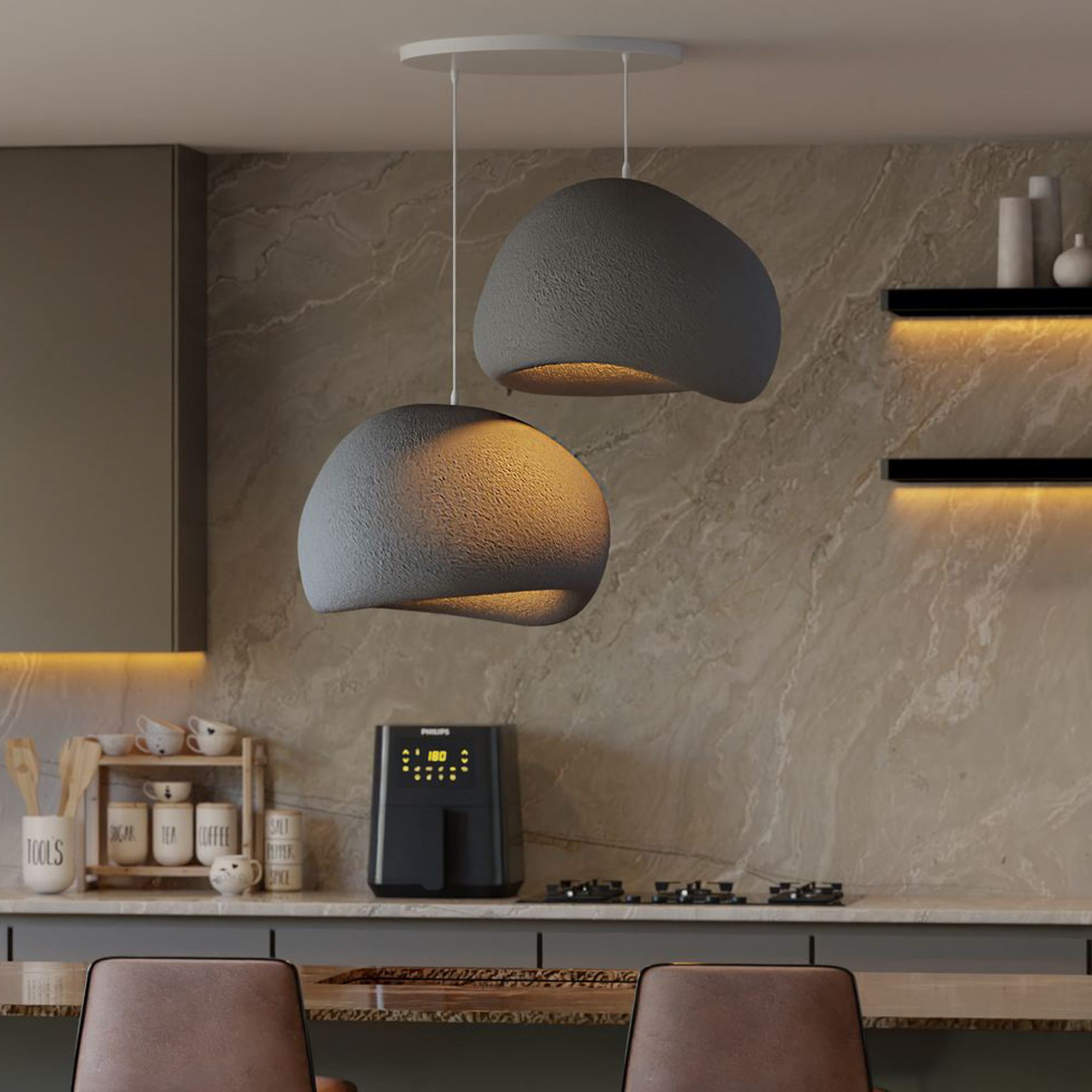2-Flammig Wabi Sabi Barecasts Pendelleuchte Beton Grau