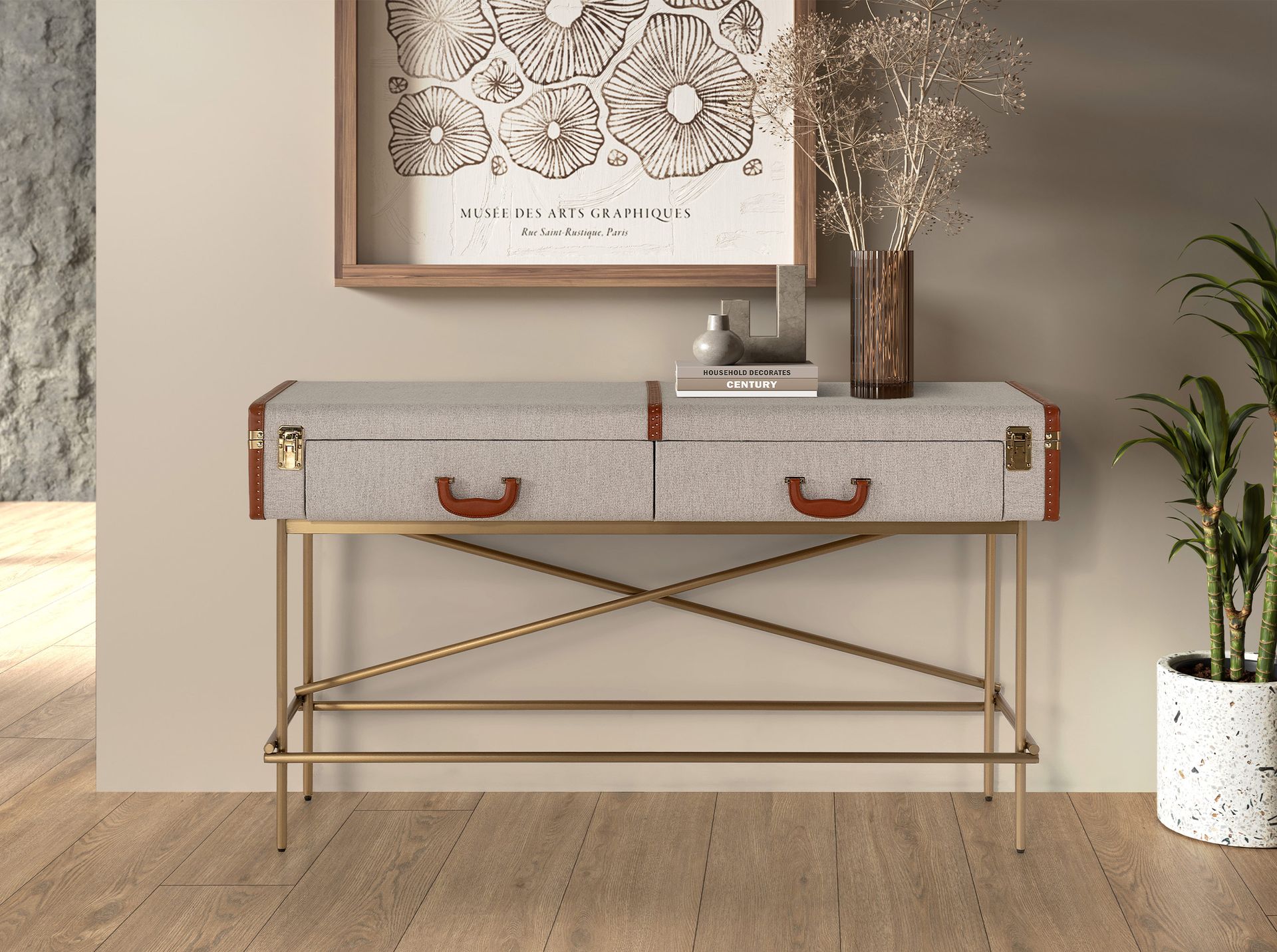 Console table made of fabric walnut wood 3271
