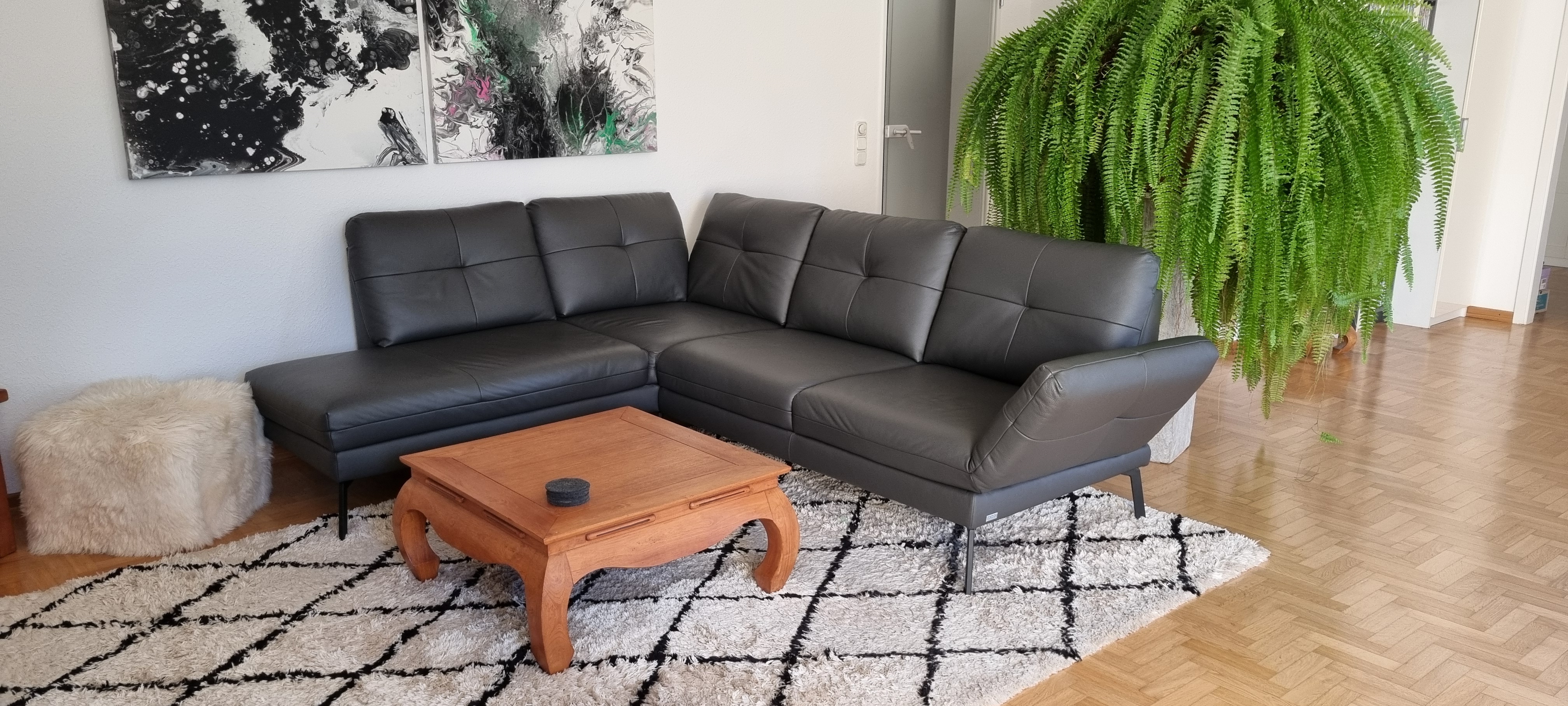 Assea Ecksofa Leder Anthrazit