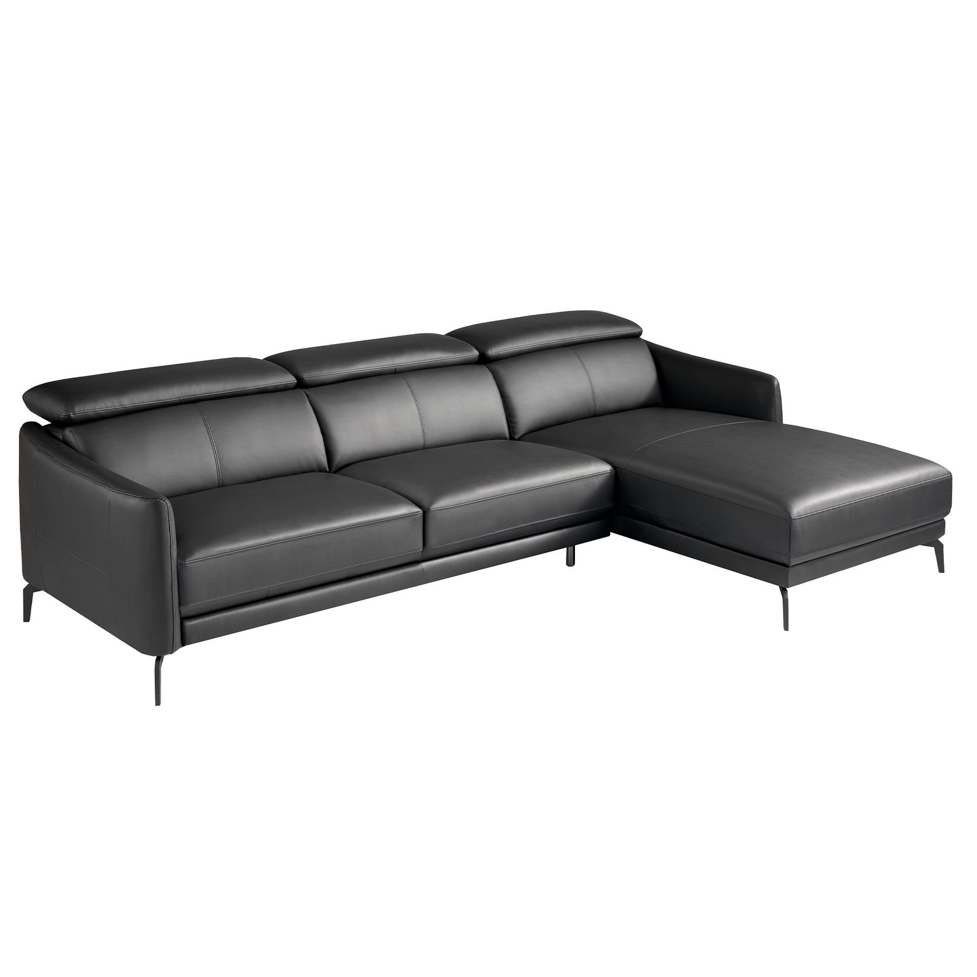 Sofa 4-Sitzer Récamiere Rechts Leder Schwarz