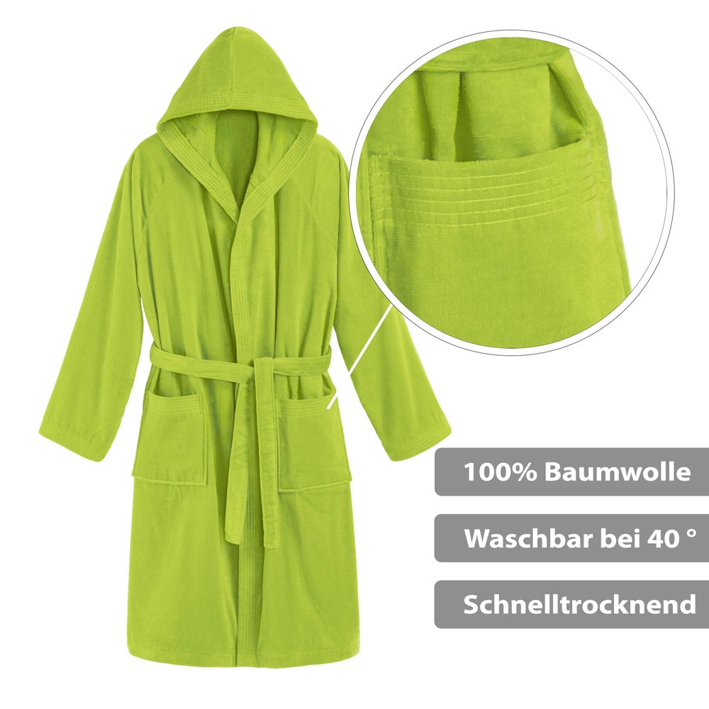 Unisex Bademantel Baumwolle mit Kapuze Gr√ºn Small