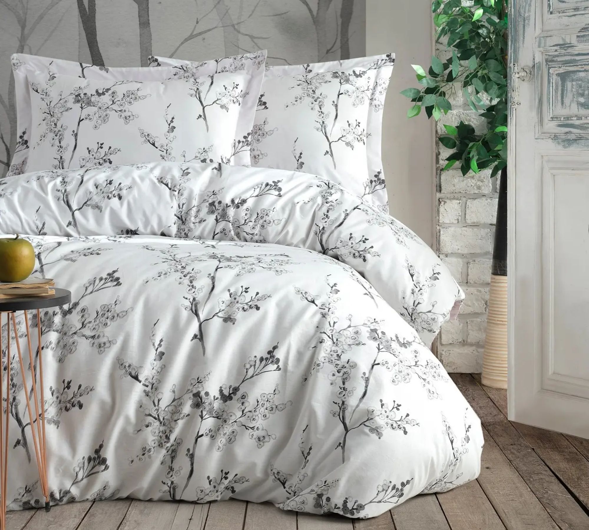 Einzel Bett- & Kopfkissenbezug Set Baumwolle Weiß