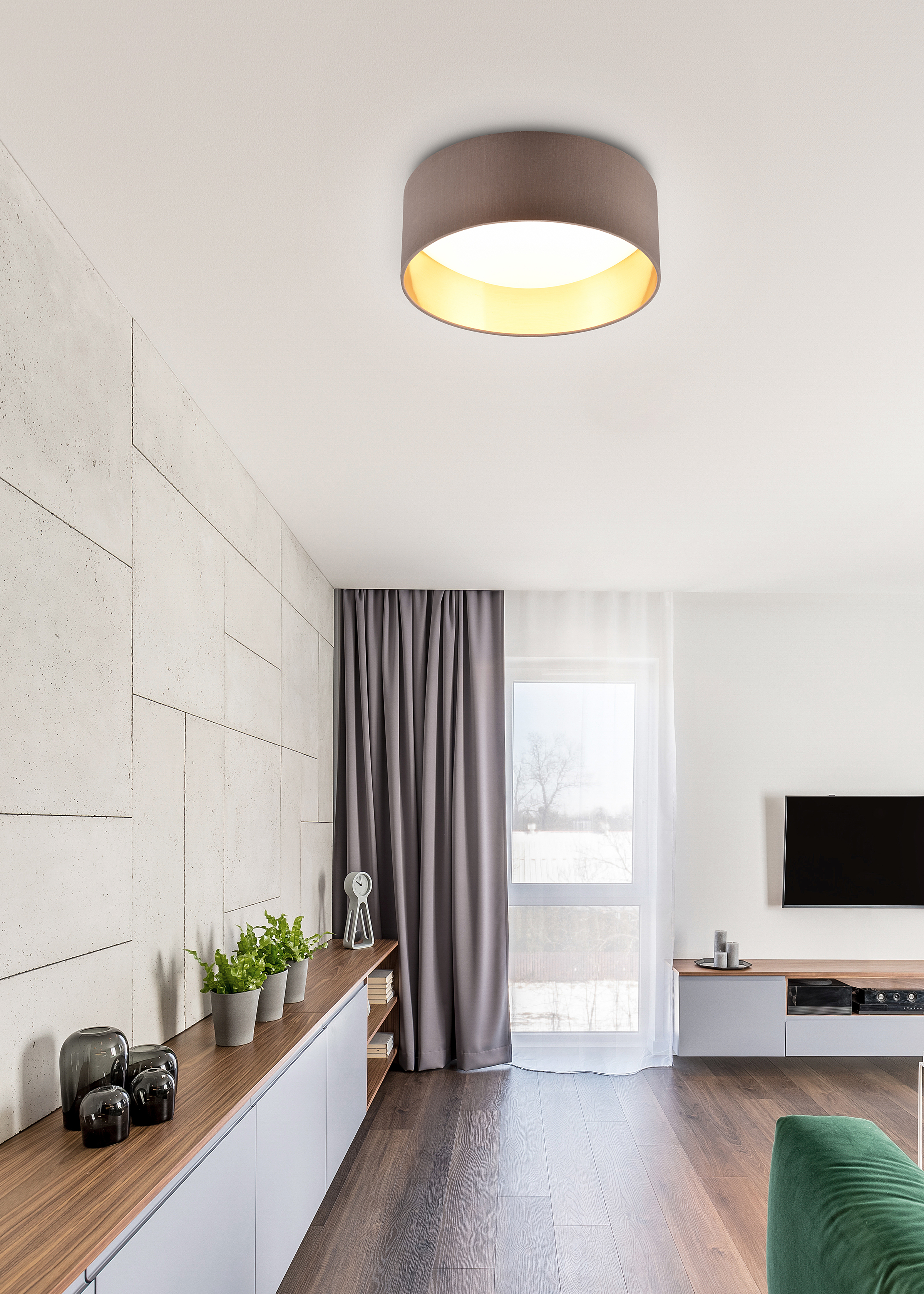 LED-Deckenleuchte Locarno Kunststoff 1-flammig Taupe / Gold