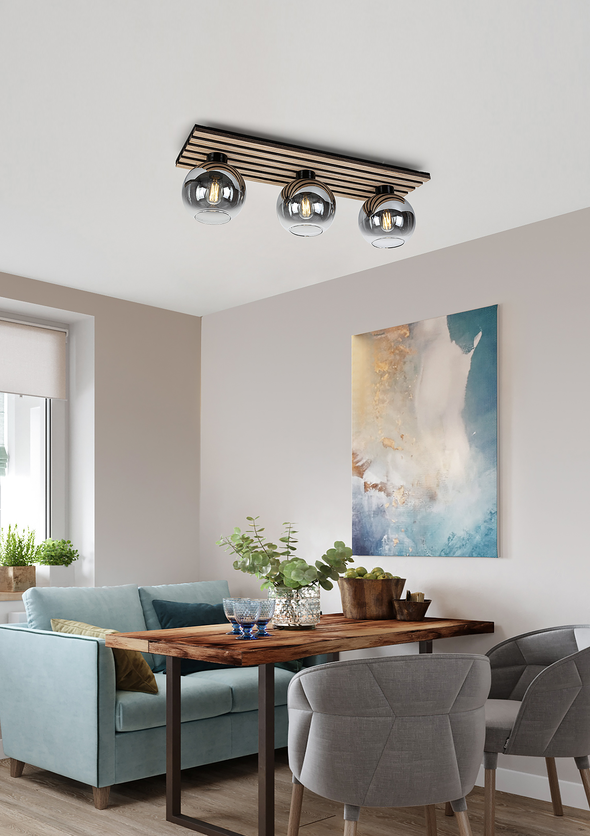 Kentucky Deckenleuchte Eisen Rauchglas Schwarz