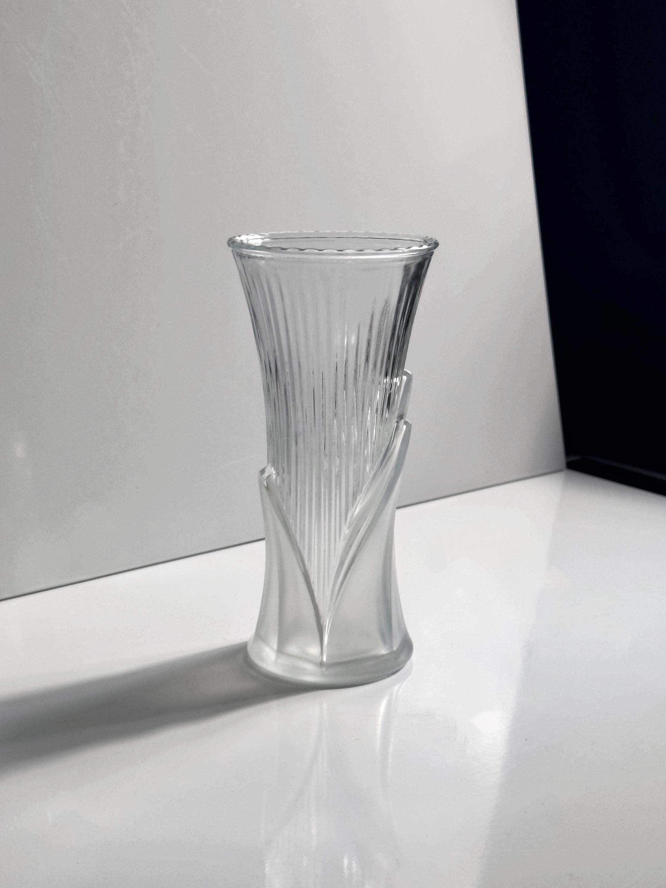 Vintage Art Deco Revival Glas Vase Transparent 1980er Jahre