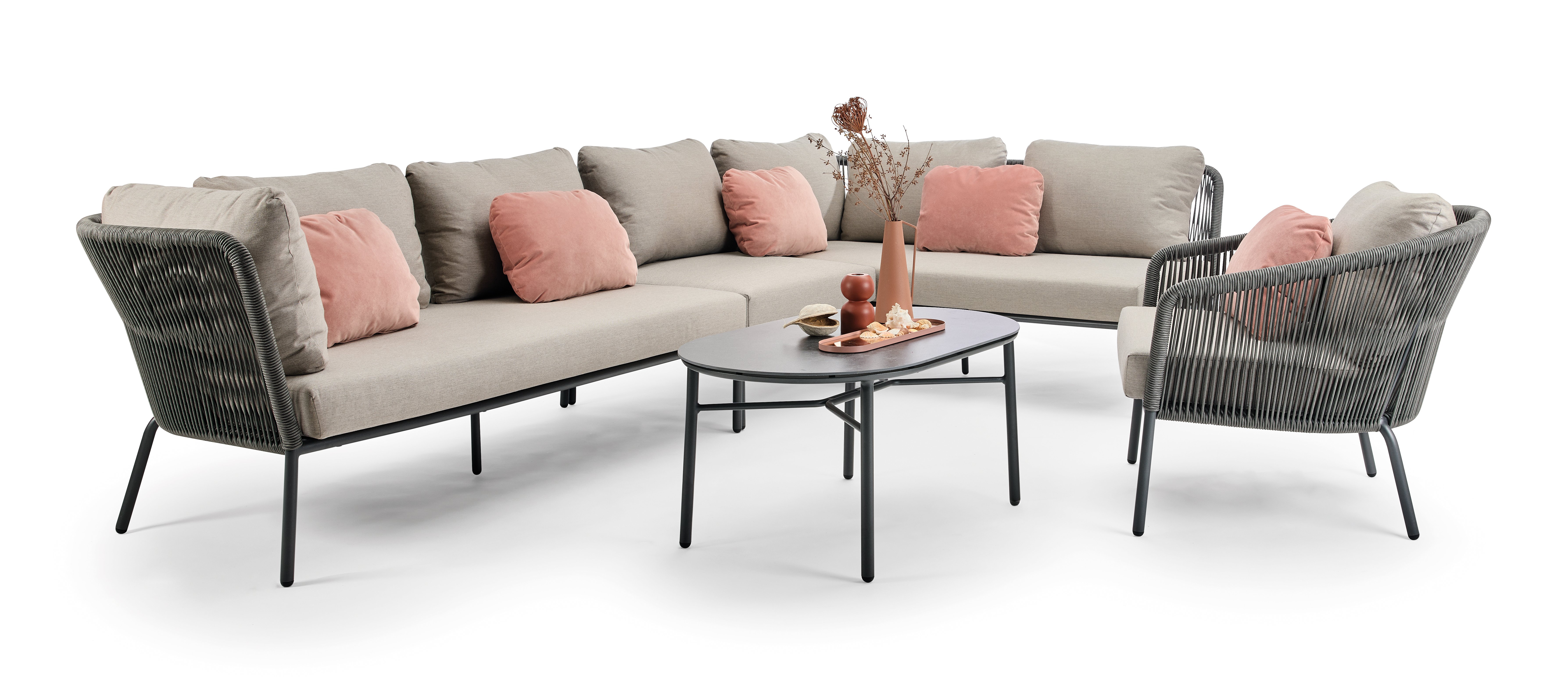 Loop Garten Lounge-Set Anthrazit Pfirsichfarbig