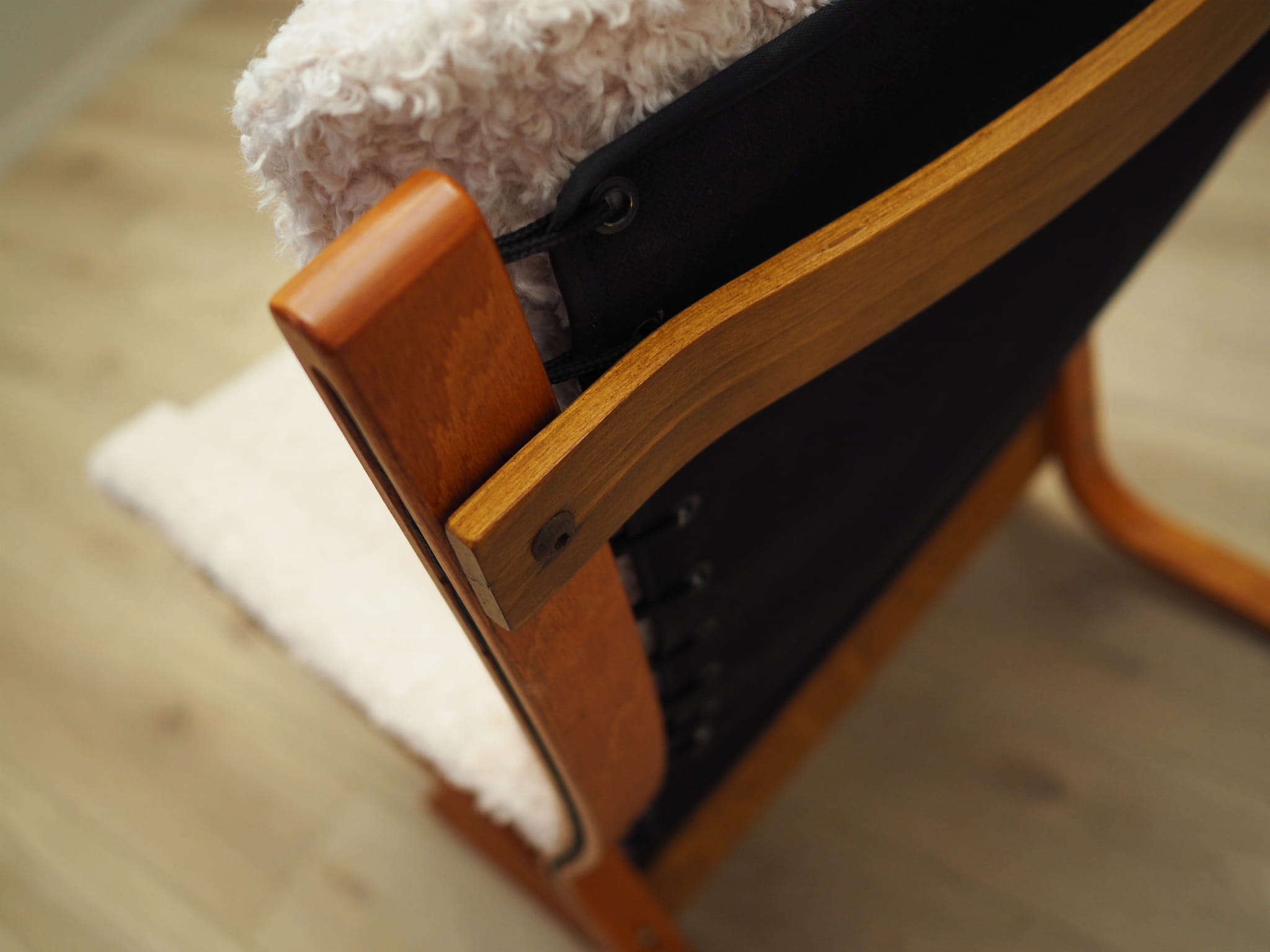 Vintage Sessel Textil Holz Creme 1970er Jahre
