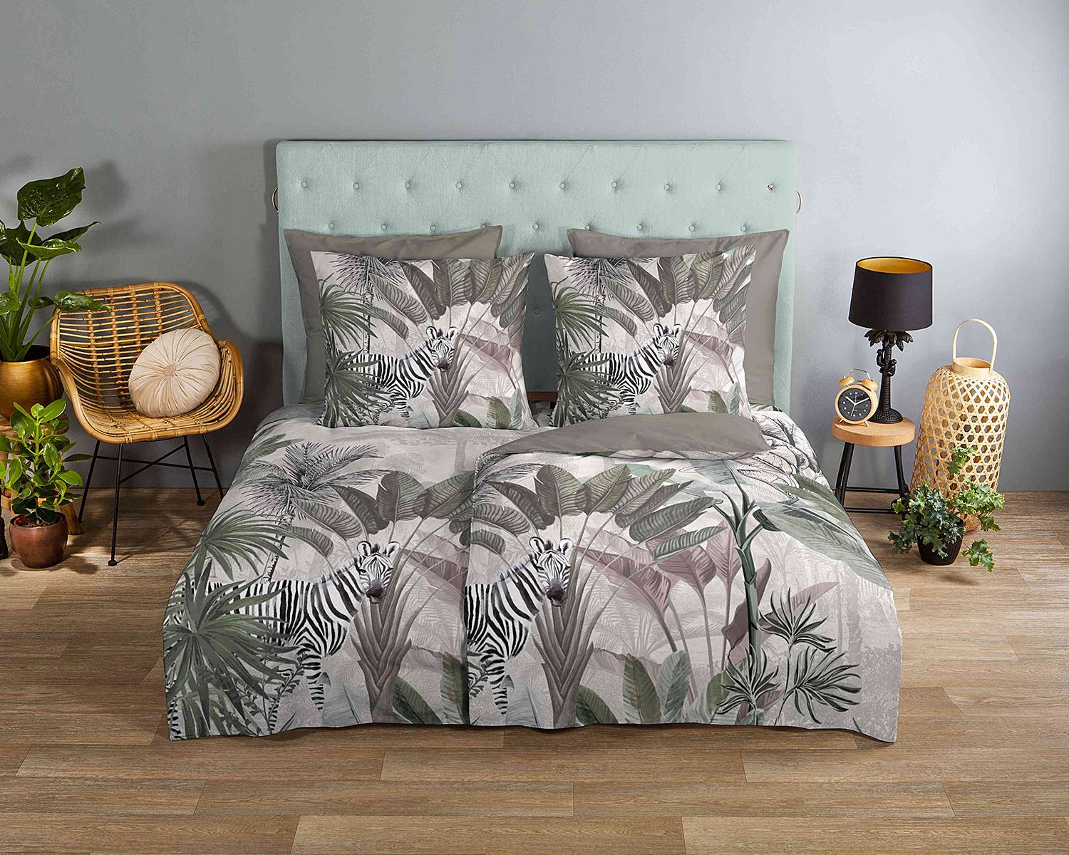 Irene Bettwäsche-Set Baumwolle Grau 155x220cm Kissen 80x80cm