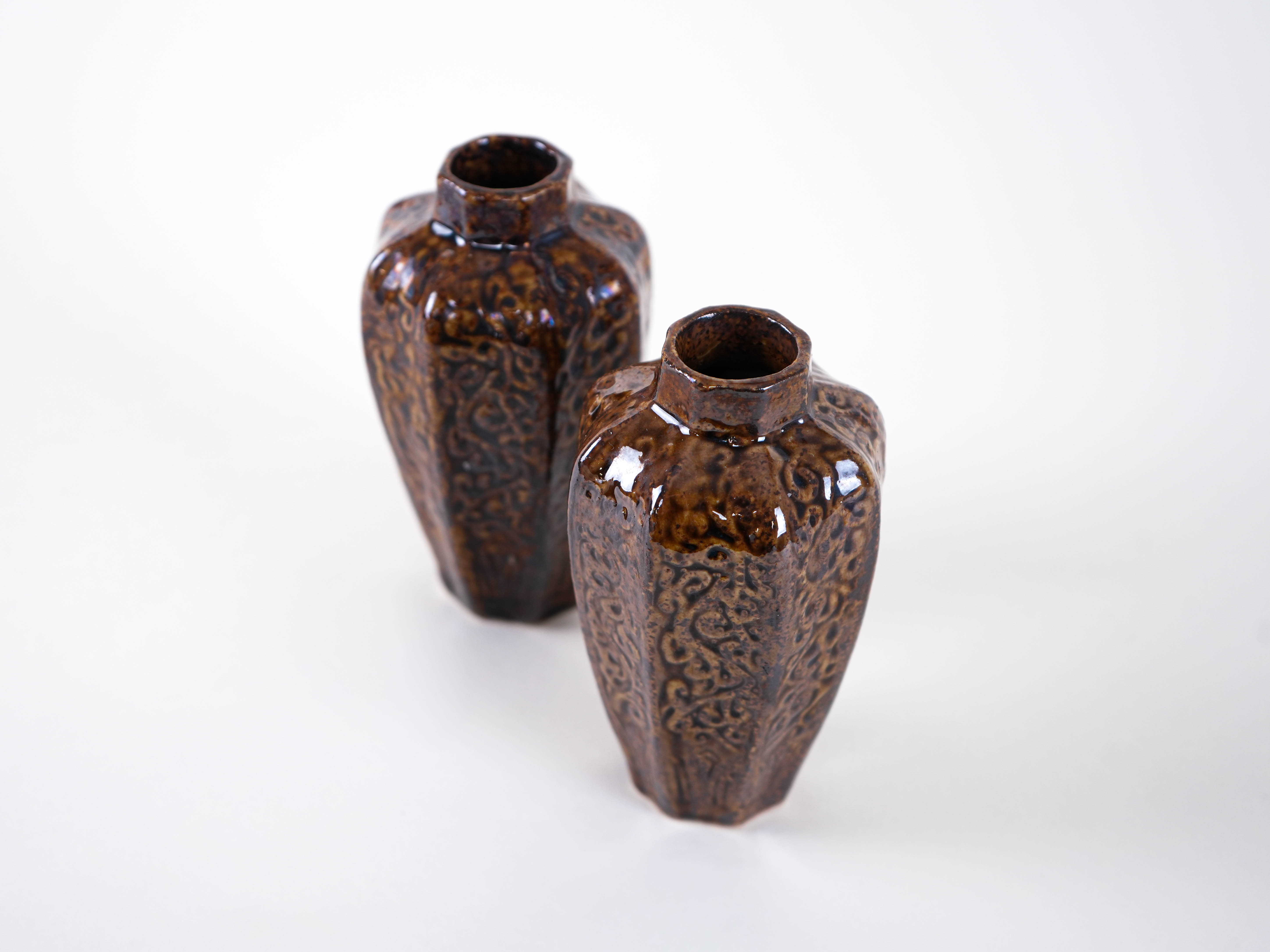 Ceramic Vases Brown Set of 2 1960s