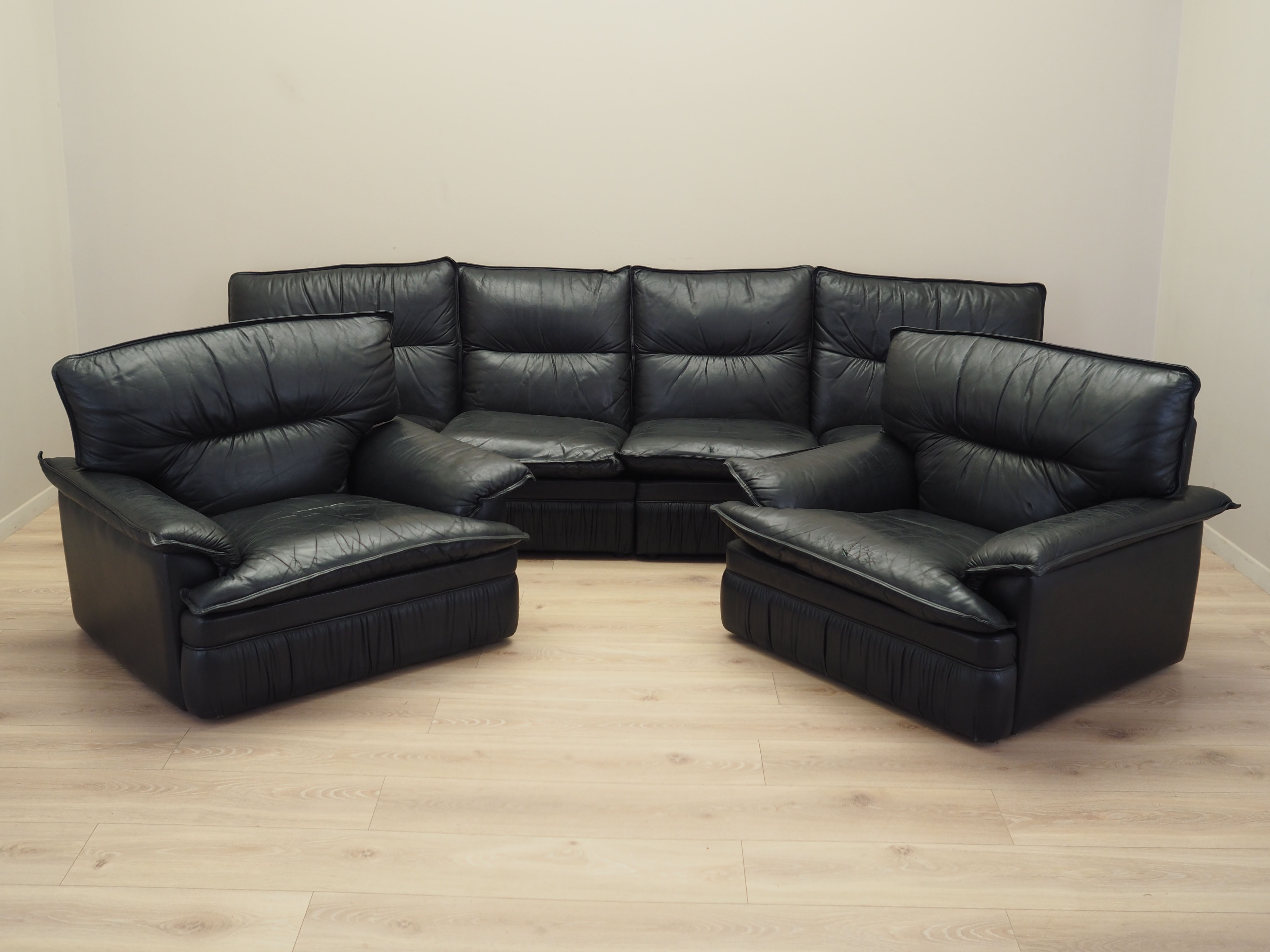 Sessel Leder Schwarz 1960er Jahre