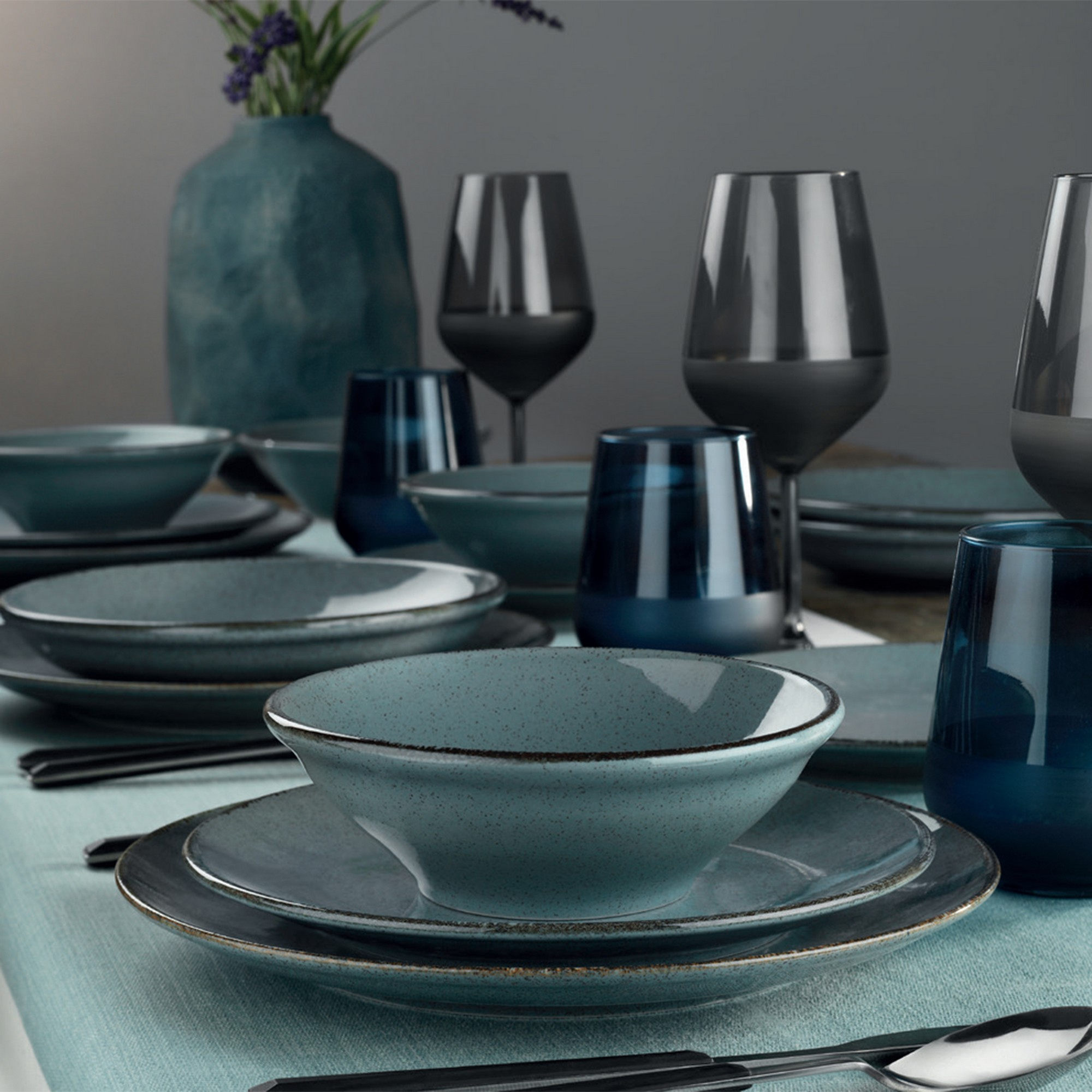 Teller-Set 18-teilig Porzellan Blau