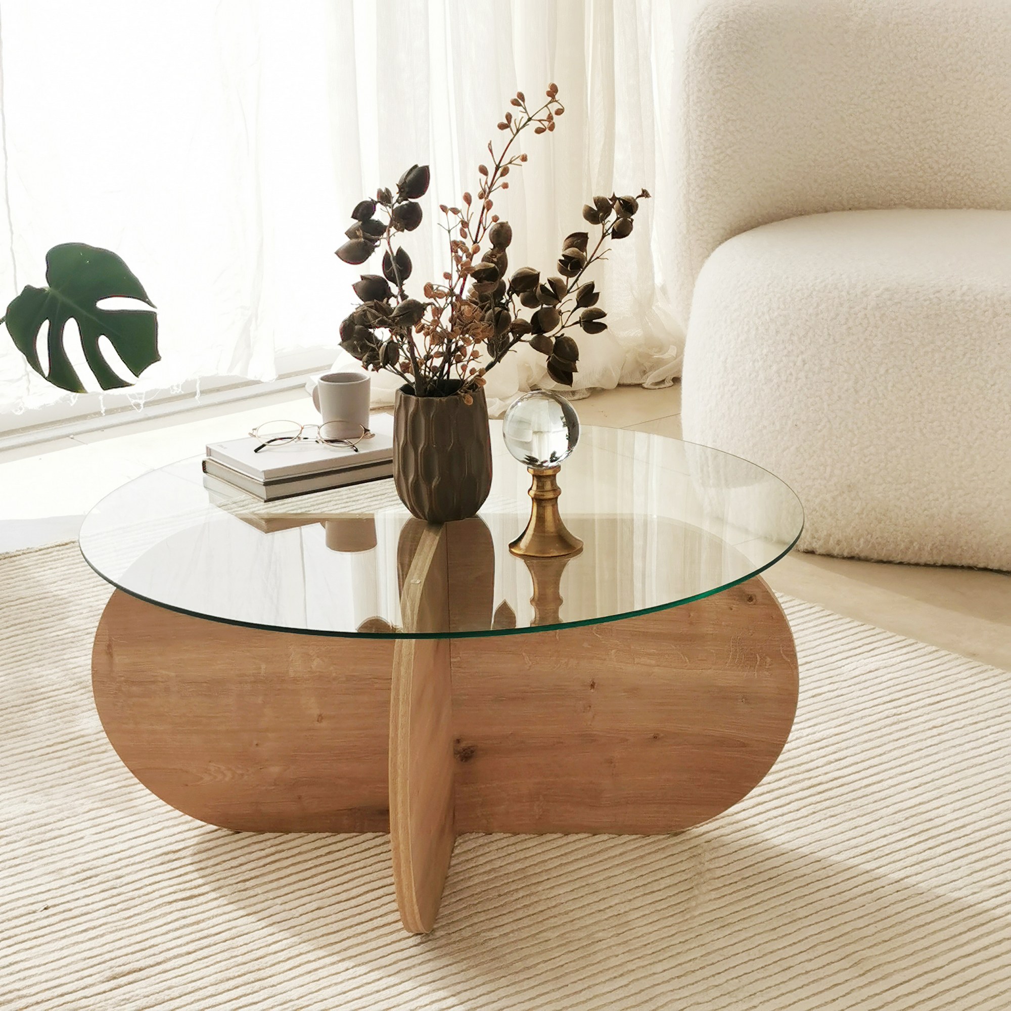 Bubble Coffee Table Safety Glass Oak Ø75cm