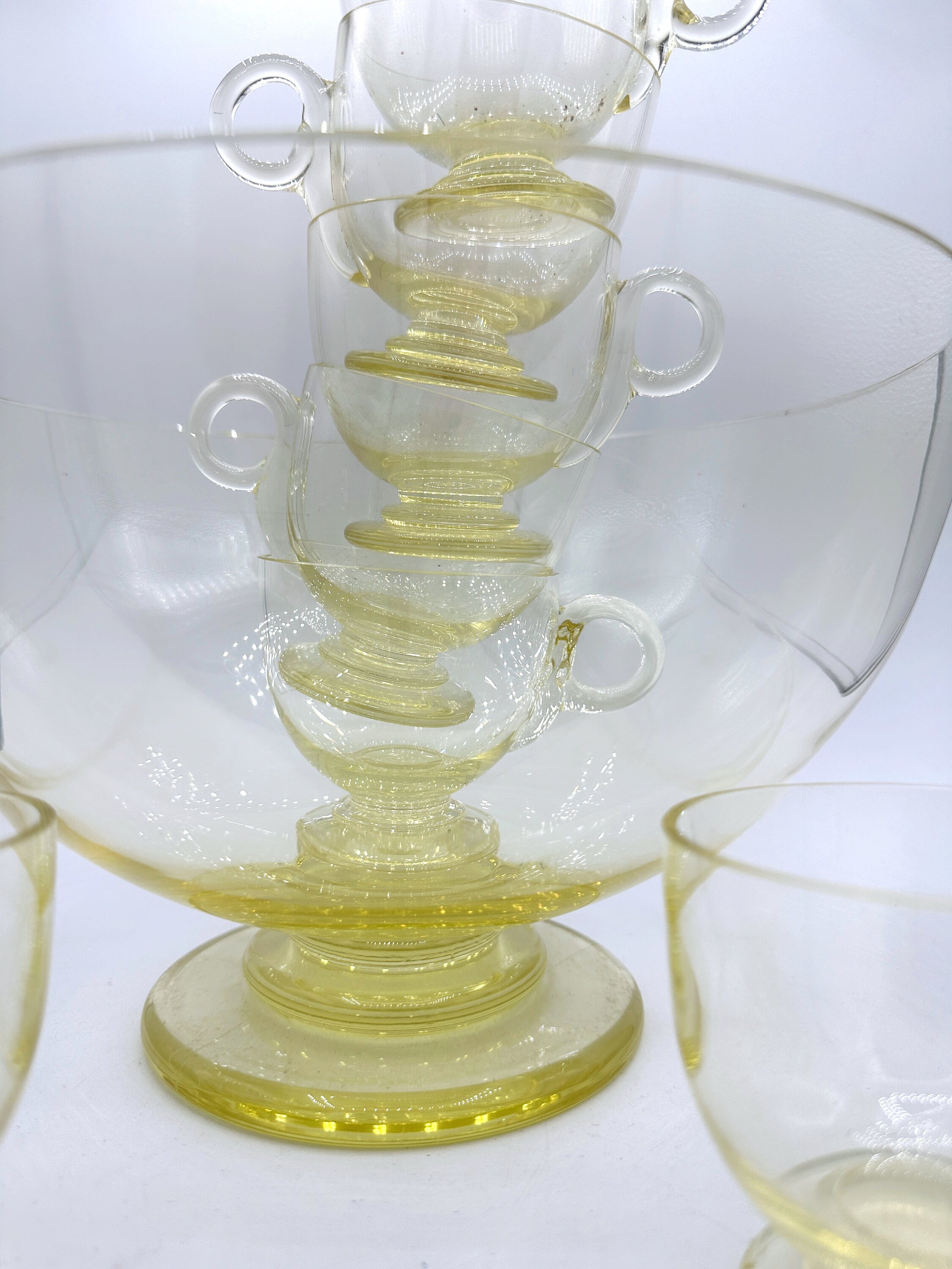 Vintage Art Deco Bowle Set Glas Gelb 1930er Jahre