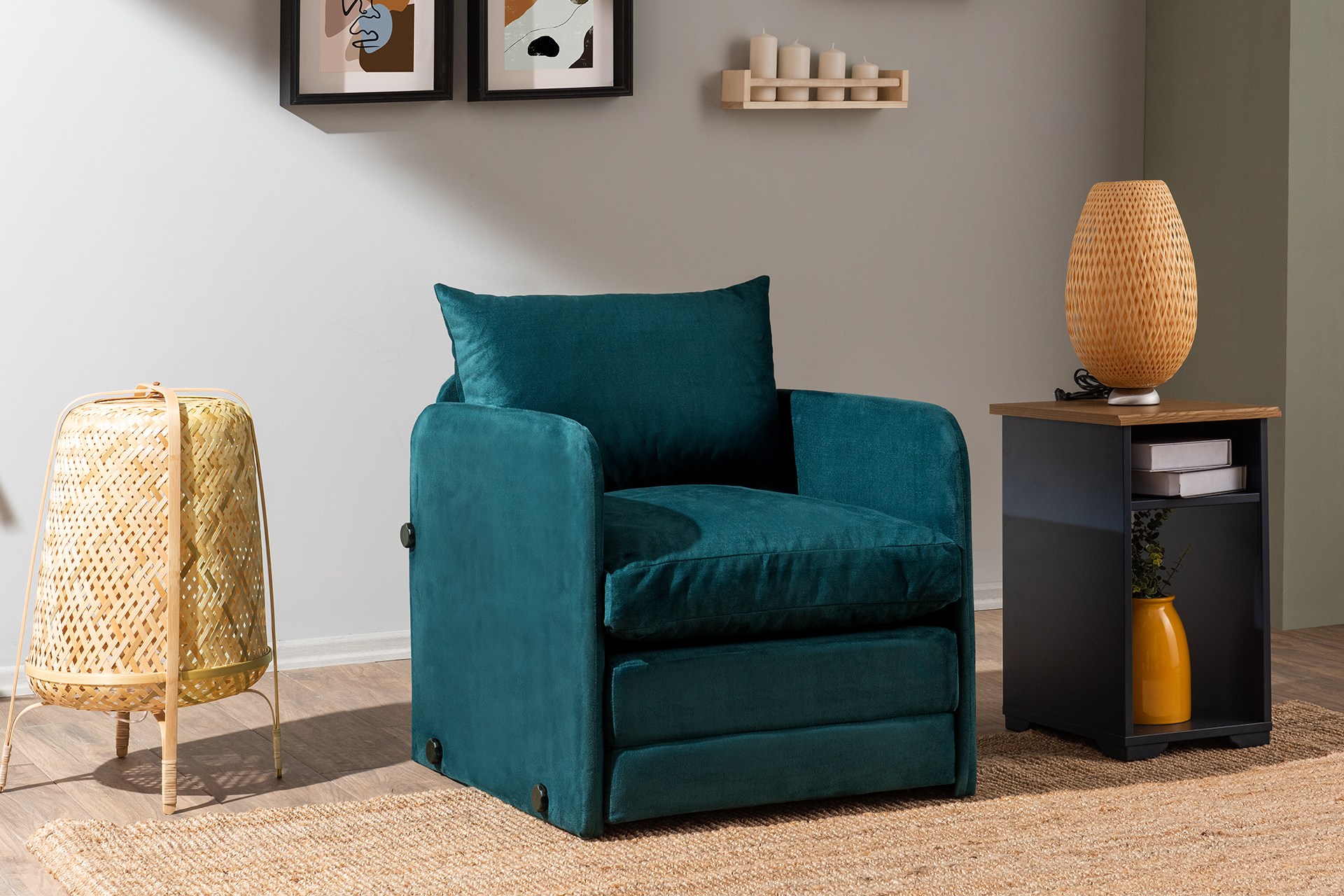 Saga divano letto 1 posto verde petrolio