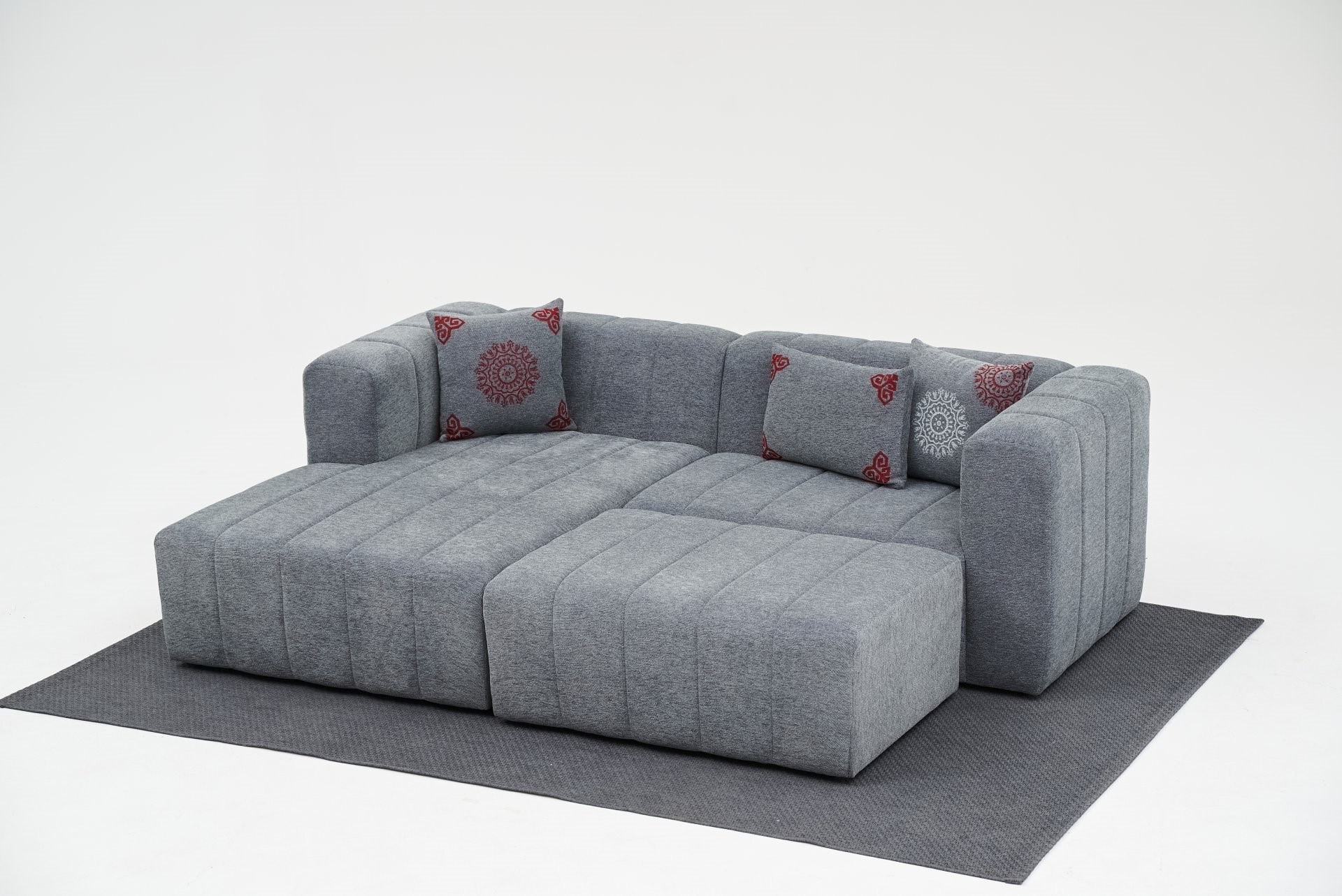 Beyza Sofa Récamiere Links mit Hocker Grau