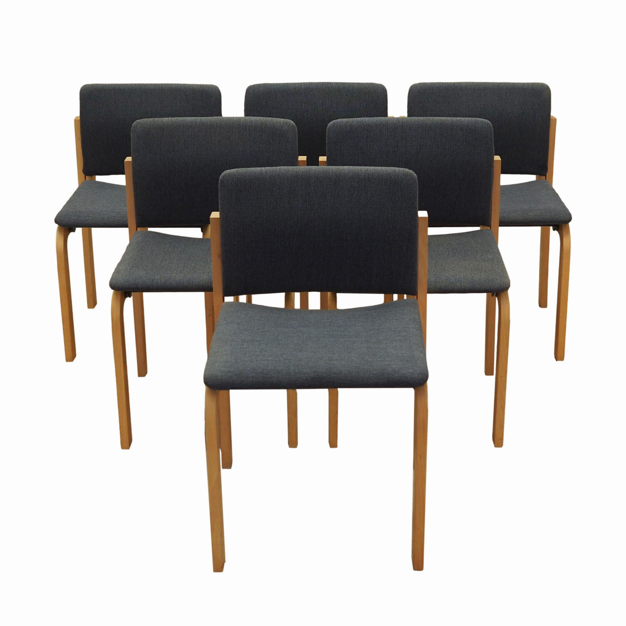 6x Vintage Chair Wood Textile Grey 1980s