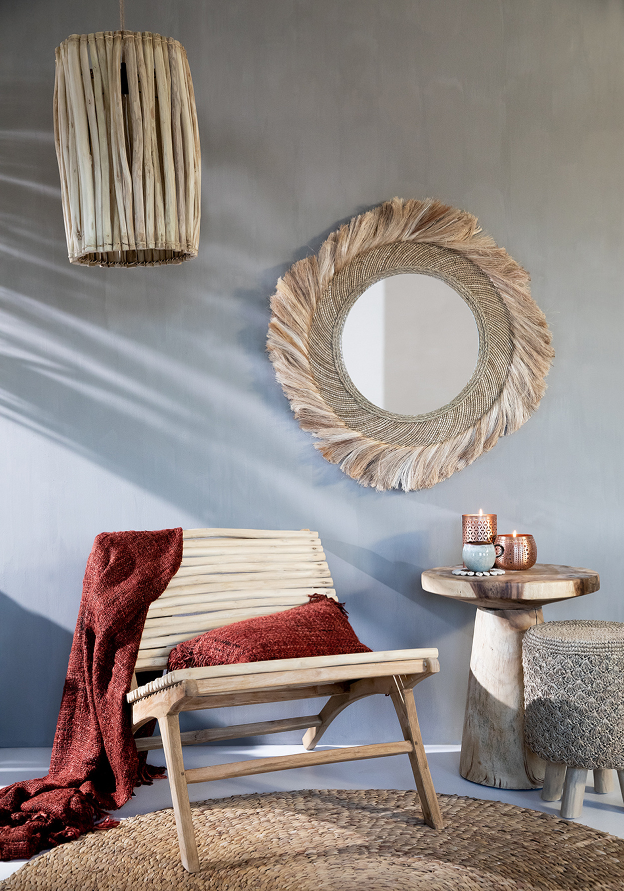 Hocker Holz Bast Natur