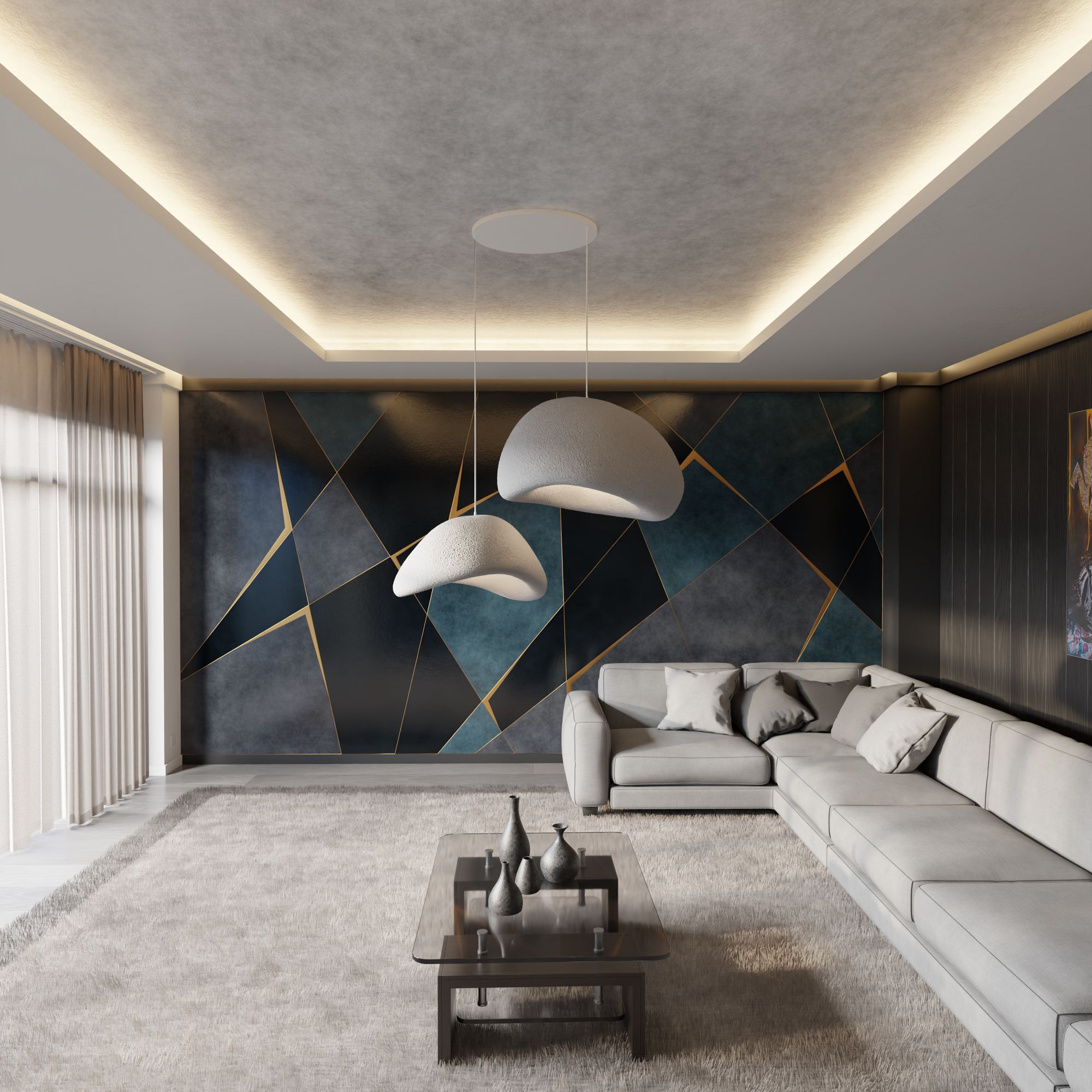 2-Flammig Wabi Sabi Plasterglows Pendelleuchte Beton Grau