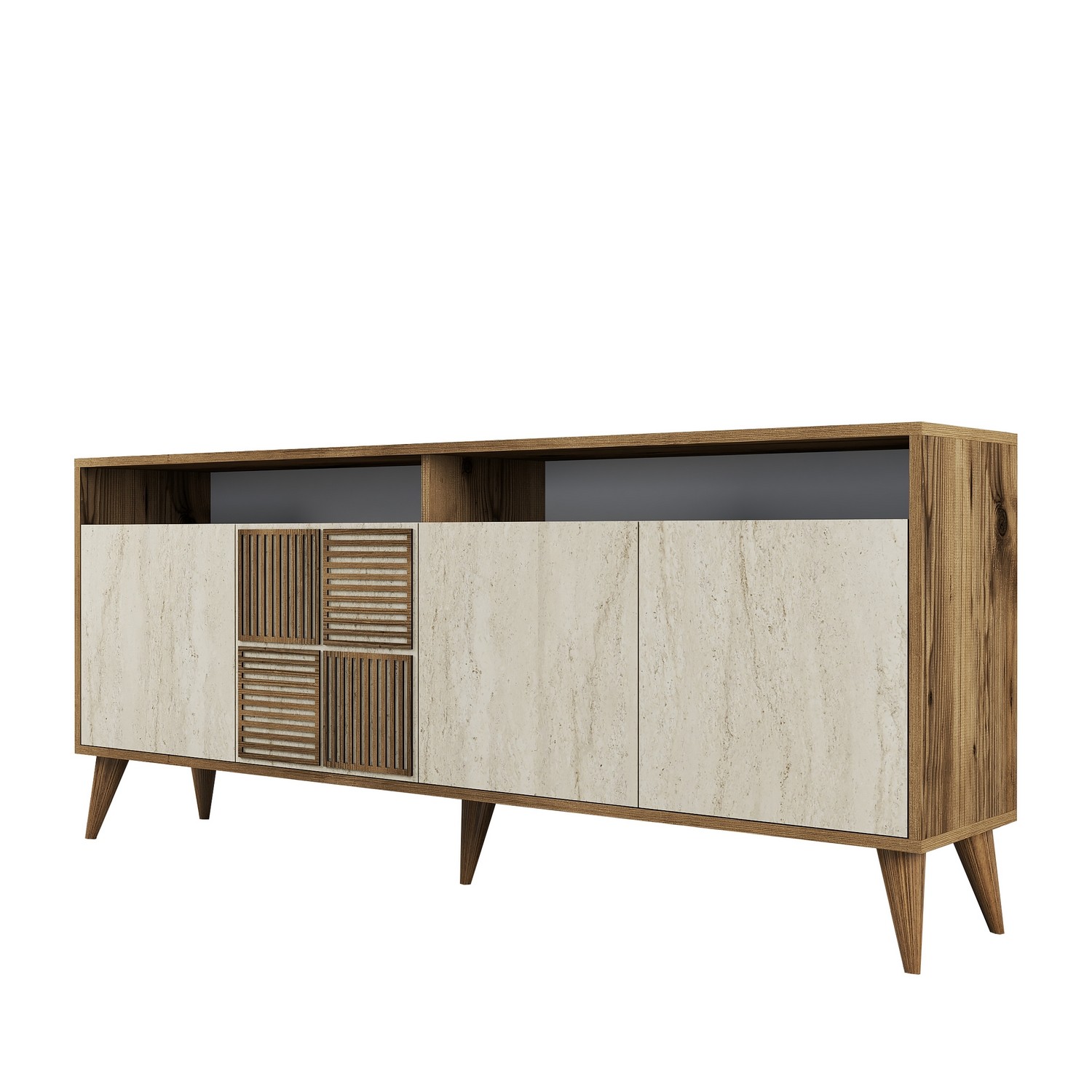 Milan Sideboard Walnussbraun Steinoptik 180cm