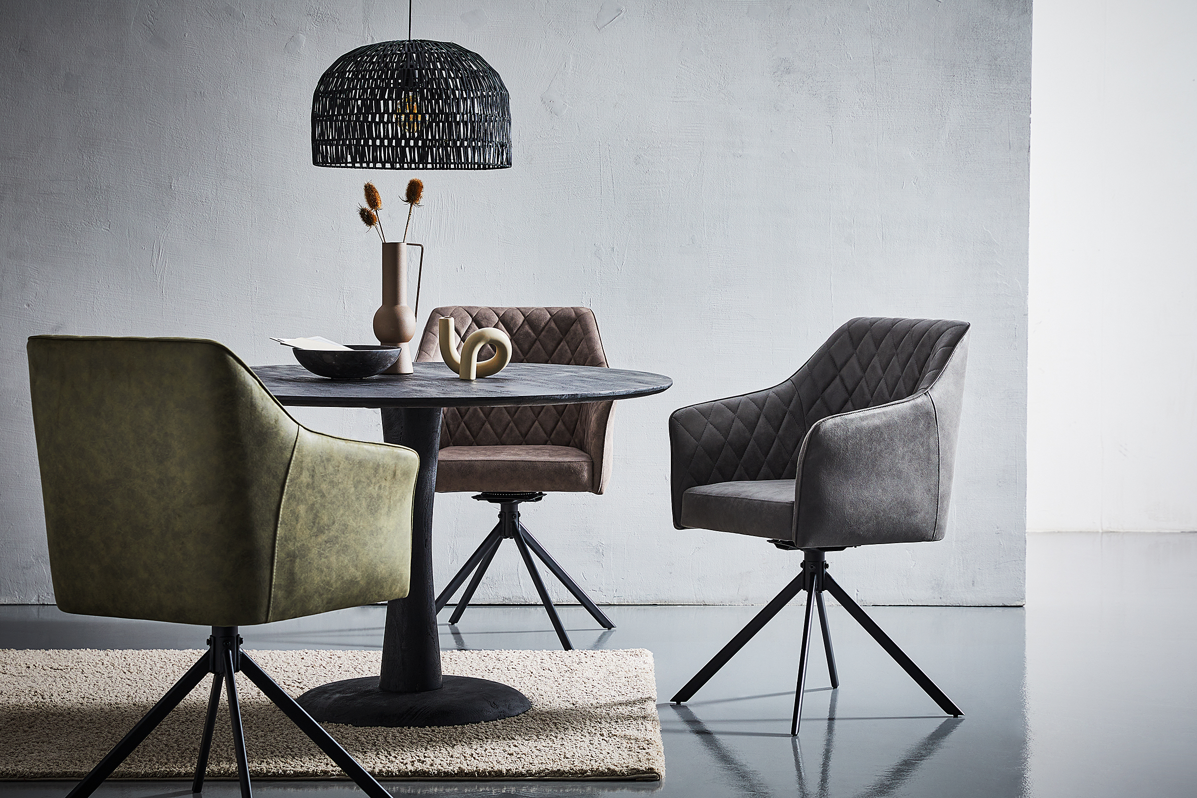 Armchair VALEI Set of 2 Swivel Faux Leather Grey