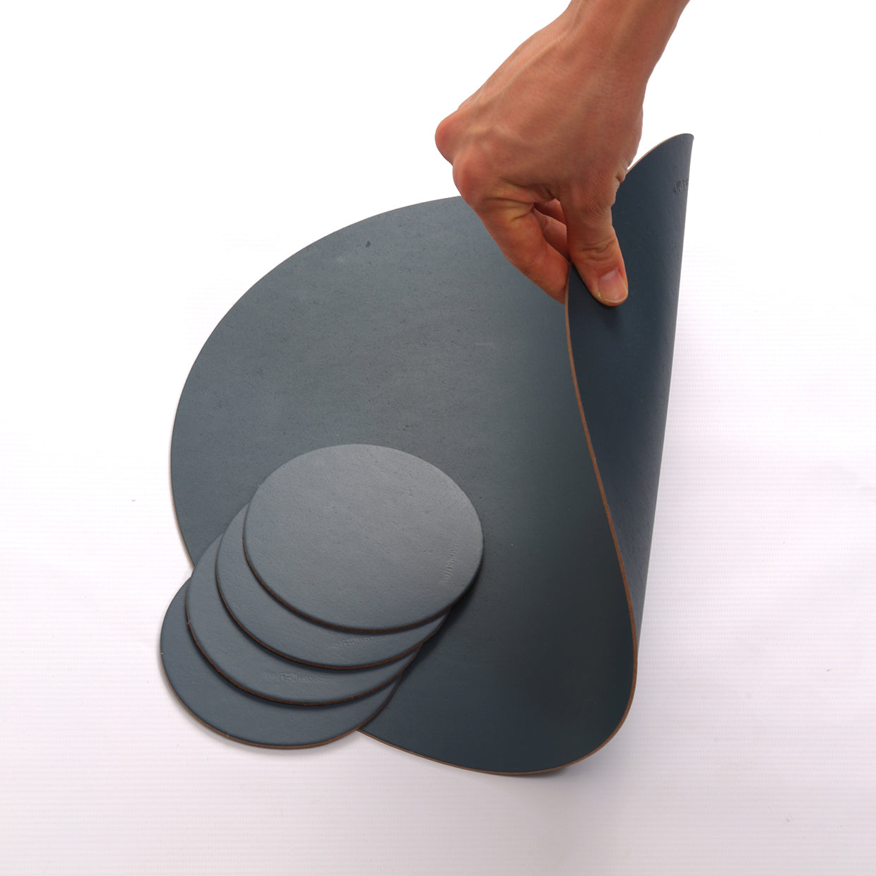 4x Coasters Round 100% Recycled Leather Petrol