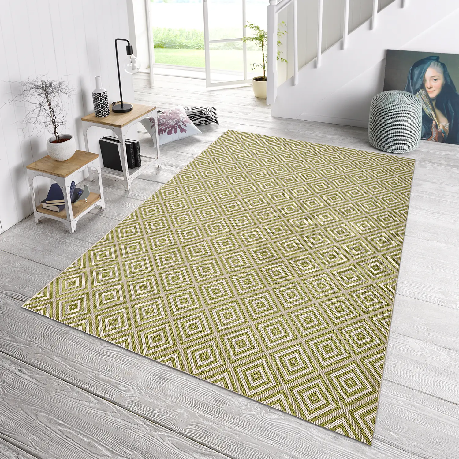 Indoor/Outdoor rug checkered synthetic fiber light green 80 x 150 cm
