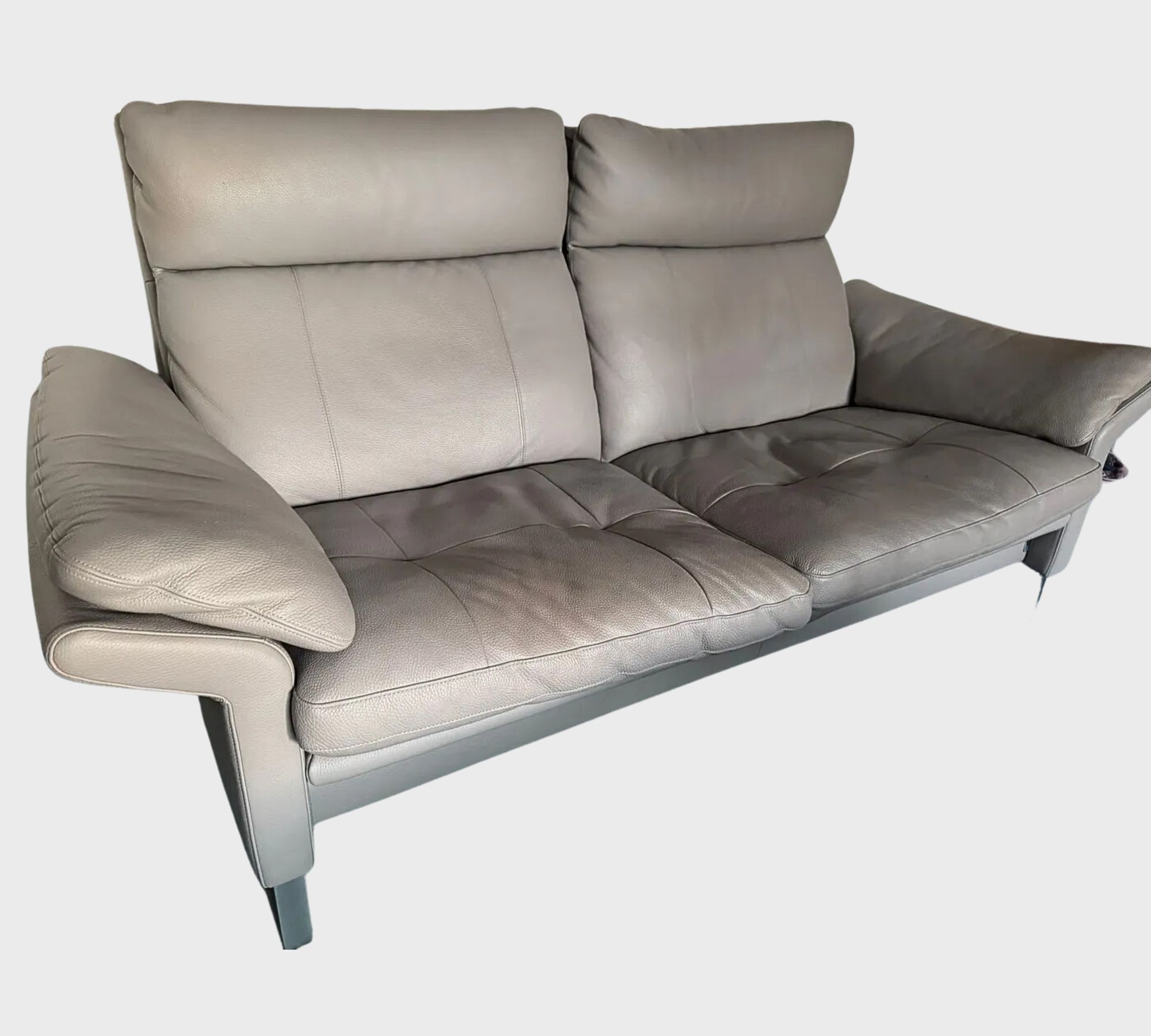 2x Sofa 2-Sitzer & Hocker Leder Grau