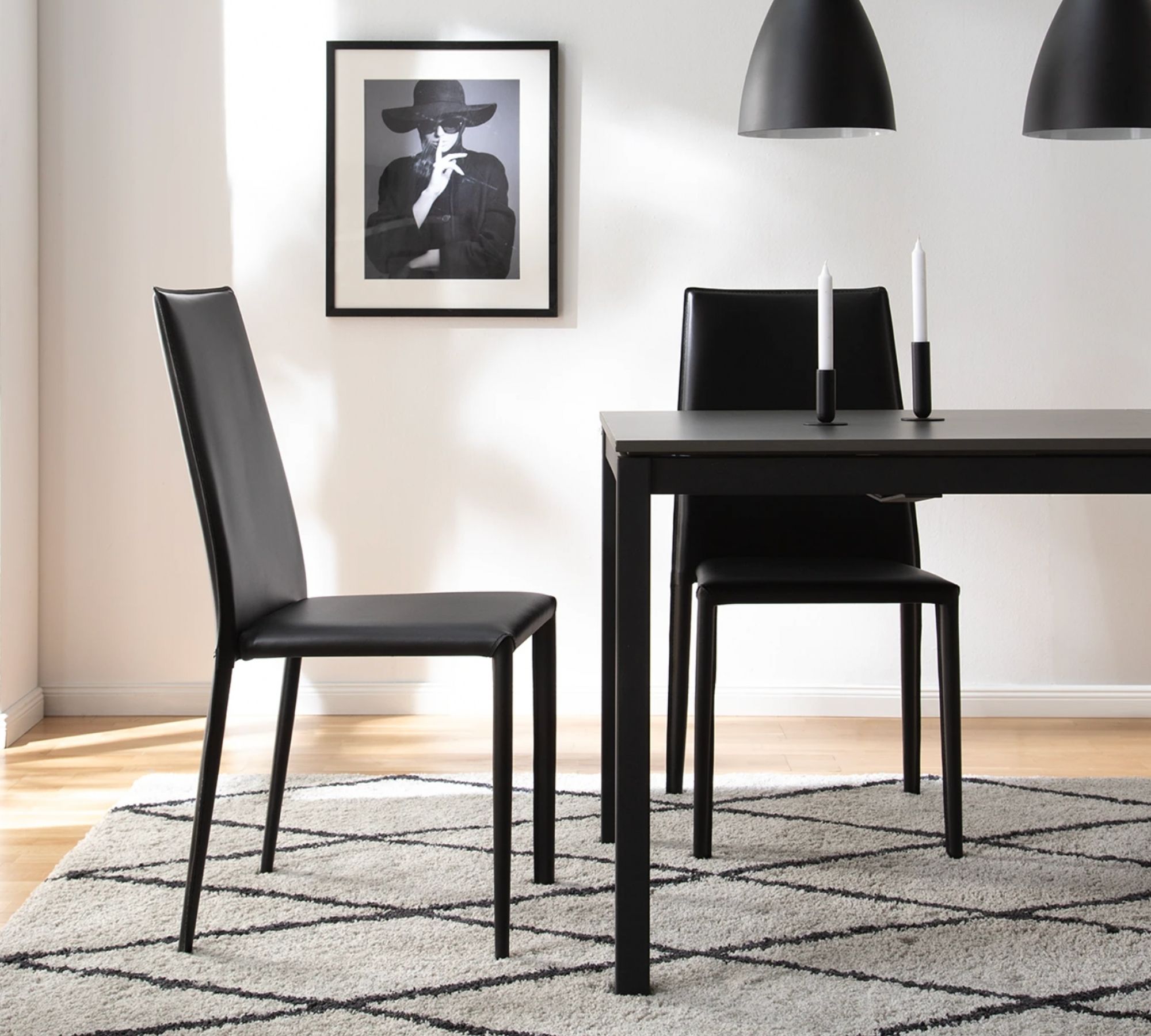 2x Esszimmerstuhl recyceltes Leder Schwarz