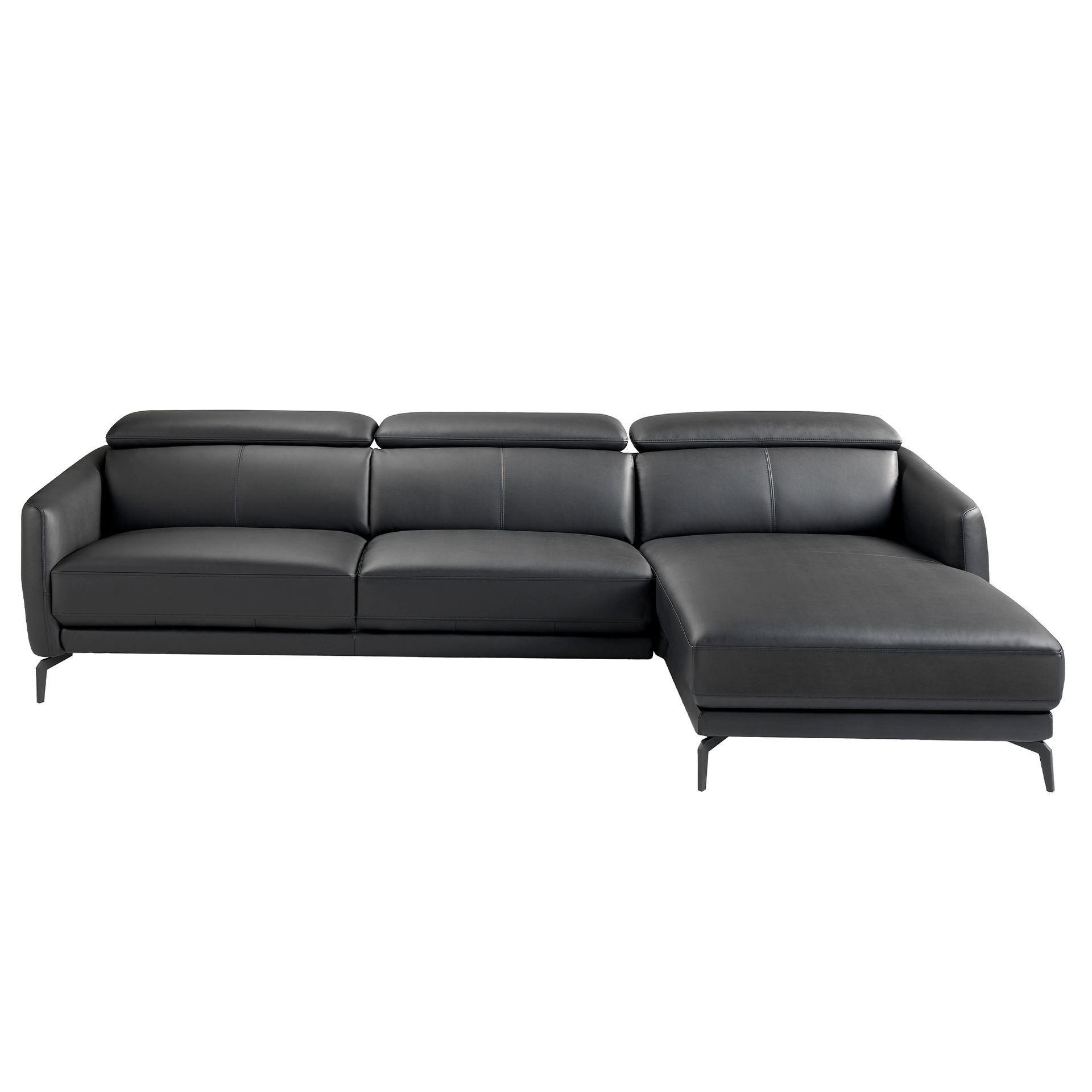 Sofa 4-seater chaise lounge Right Leather Black