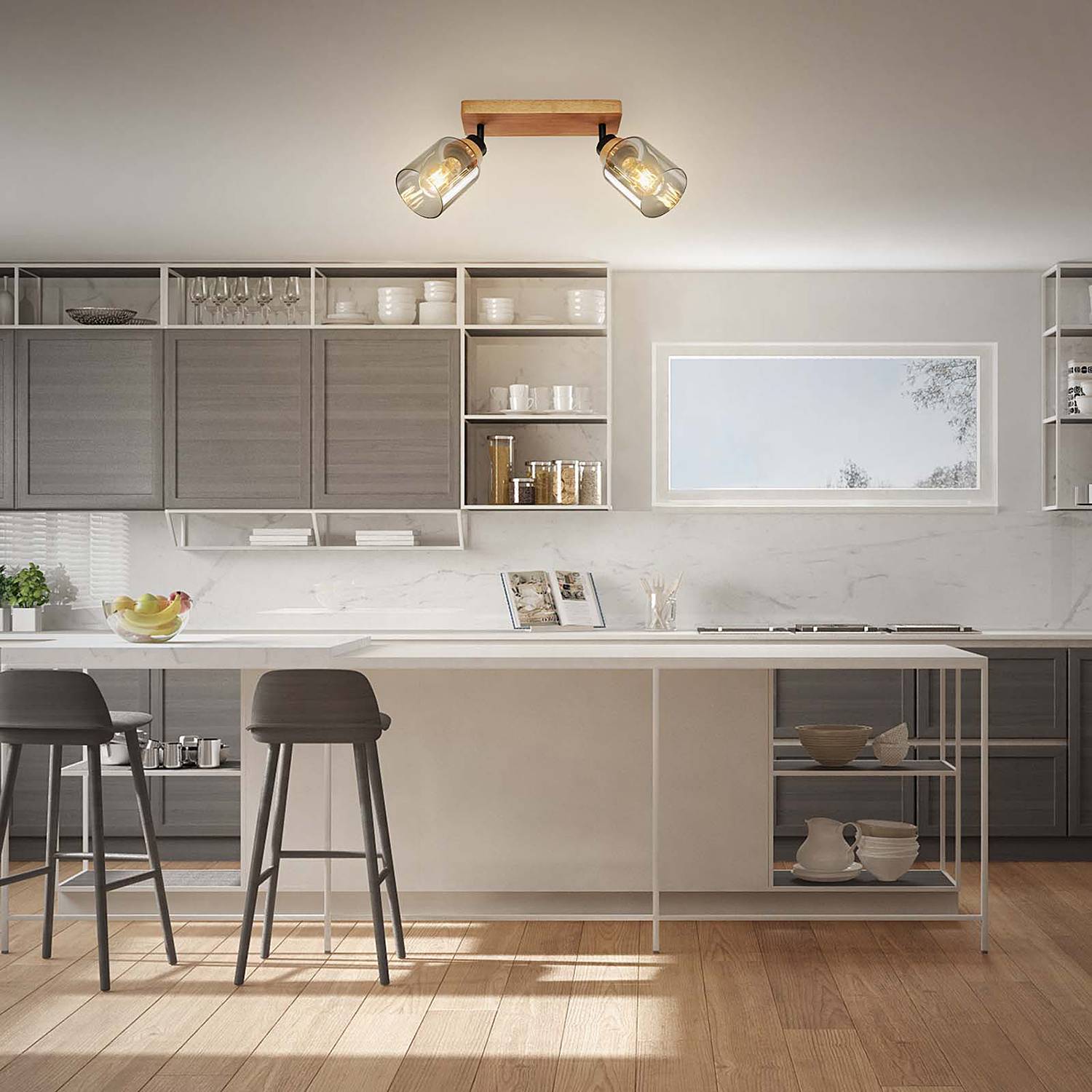 Meidelo Wandleuchte 2-Flammig Aluminium Rauchglas Schwarz